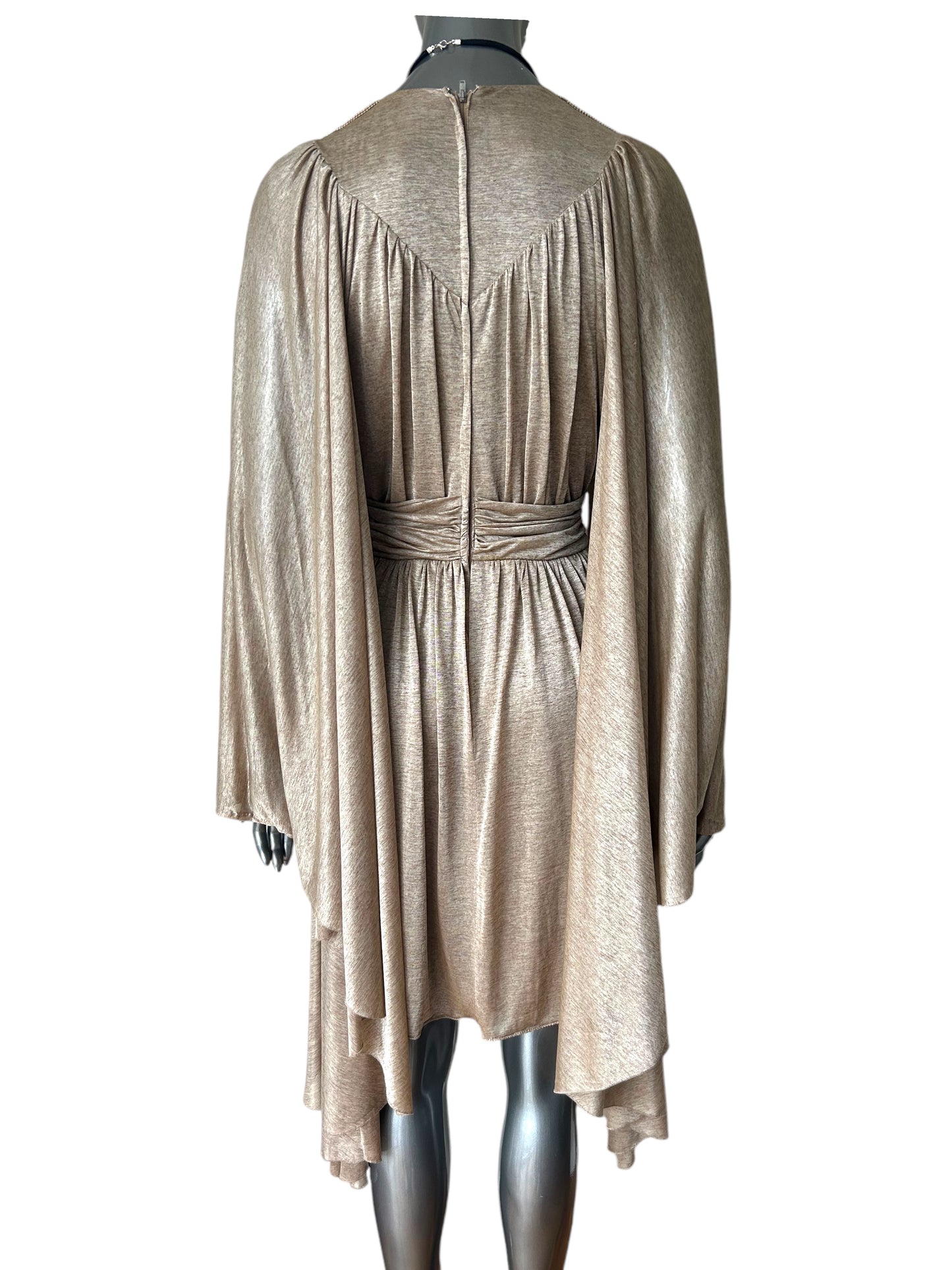 Vintage 1970s dramatic angle sleeve goddess bohemian dress.