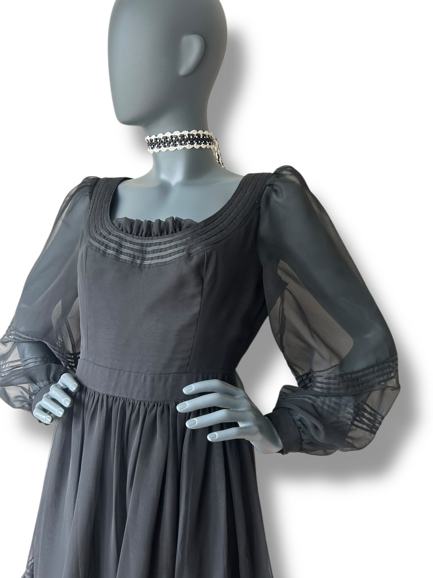 Vintage 1970s Silk Chiffon Ruffle Gown