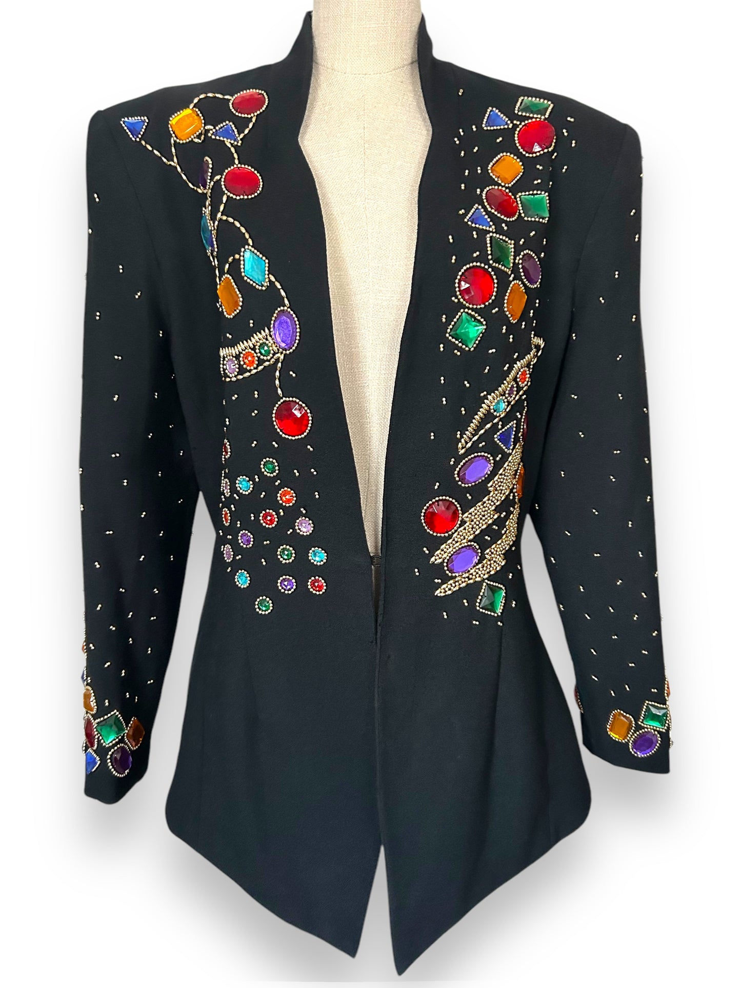 vintage 1980s jewel encrusted trophy blazer in the style of Patrick Kelly