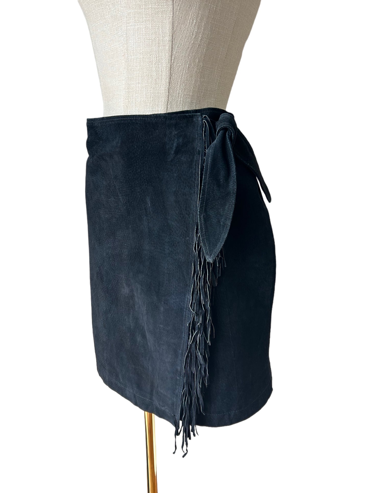 Vintage Black Suede Skirt with Tassel Detail