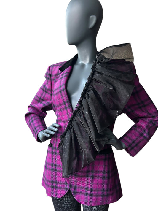 Vintage Overdress Redefined Deep Refuffle Blazer with Velvet accent