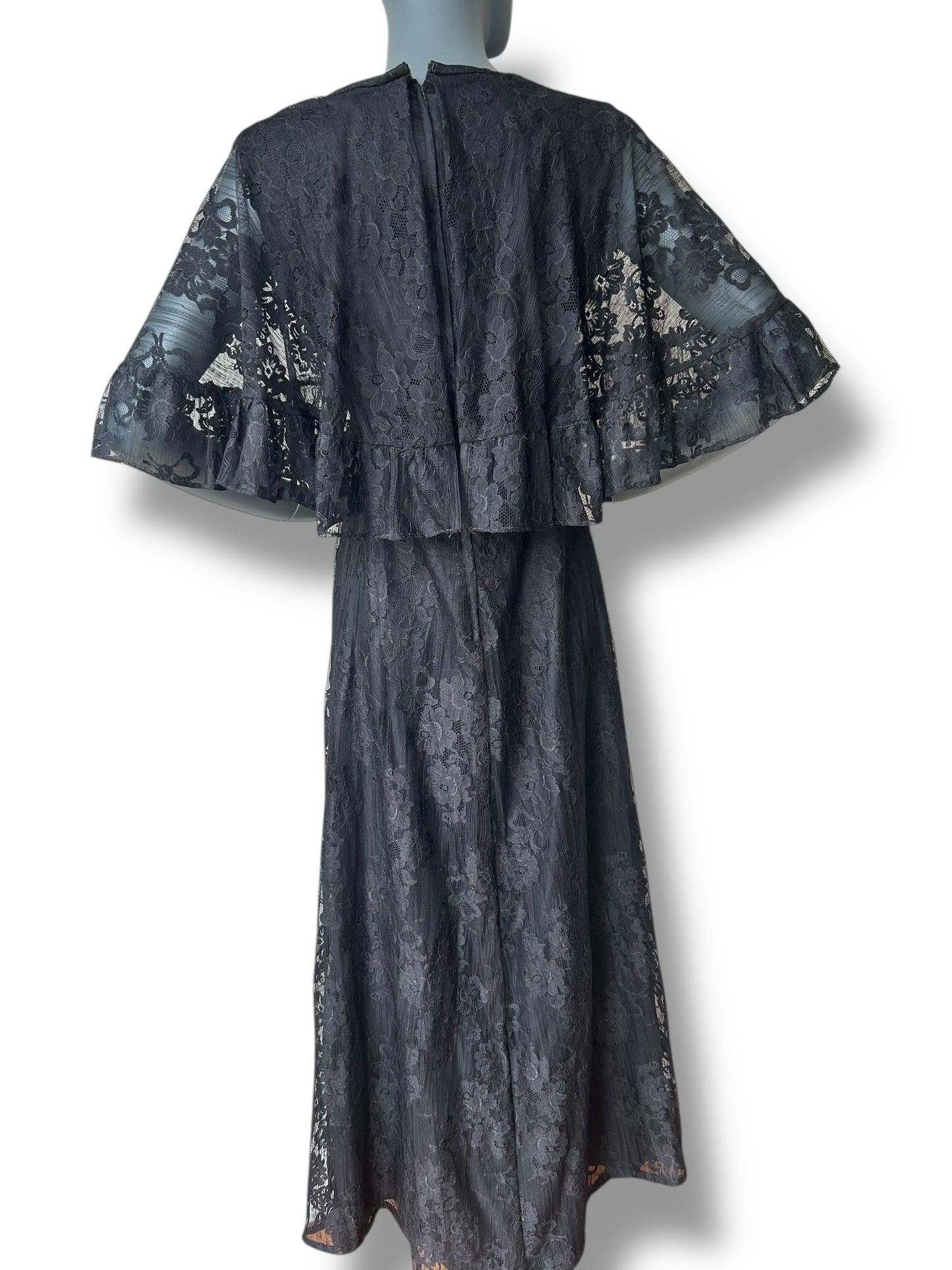 Vintage 1970s Kati By Laura Phillip Lace Cape Frill  Dress