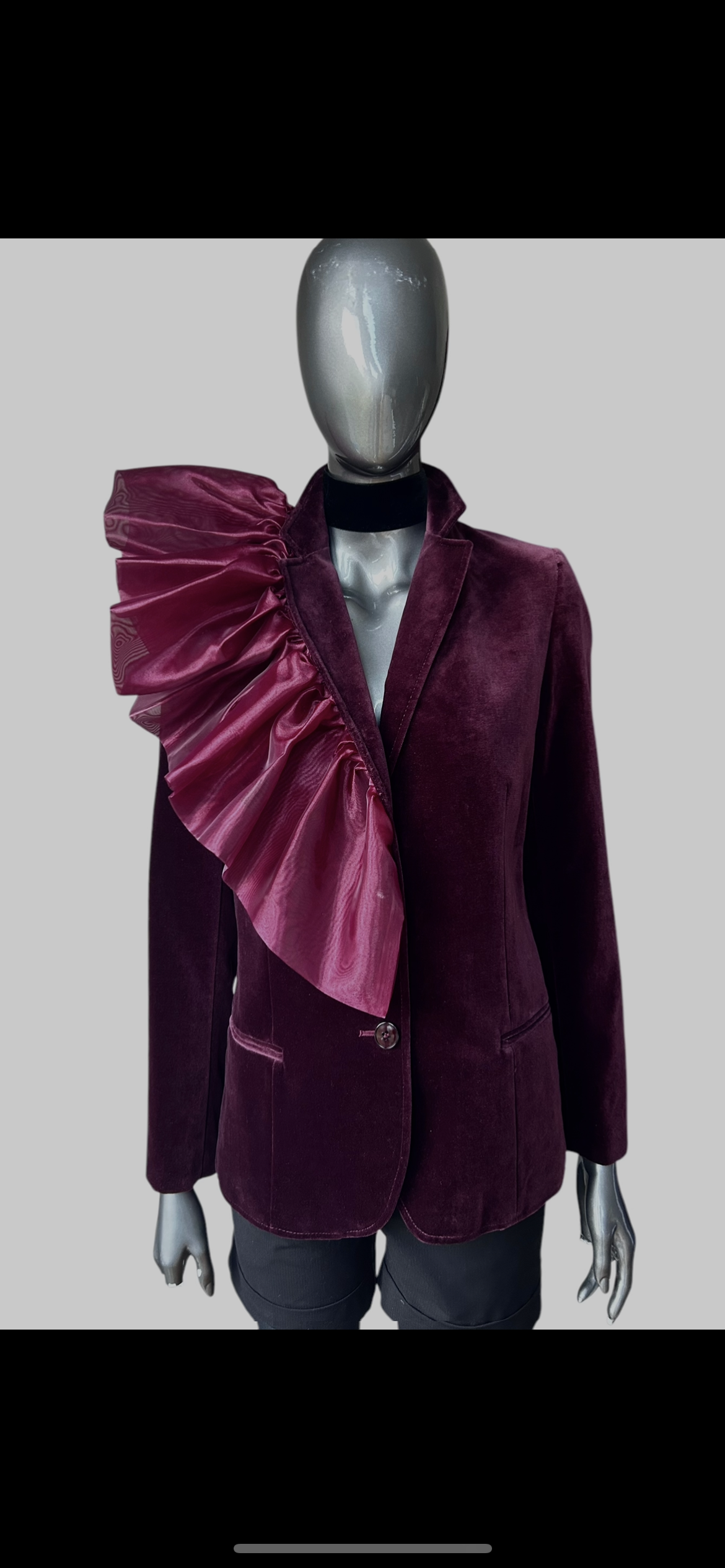 Vintage Burgandy 70s Organza Frill Velvet Blazer