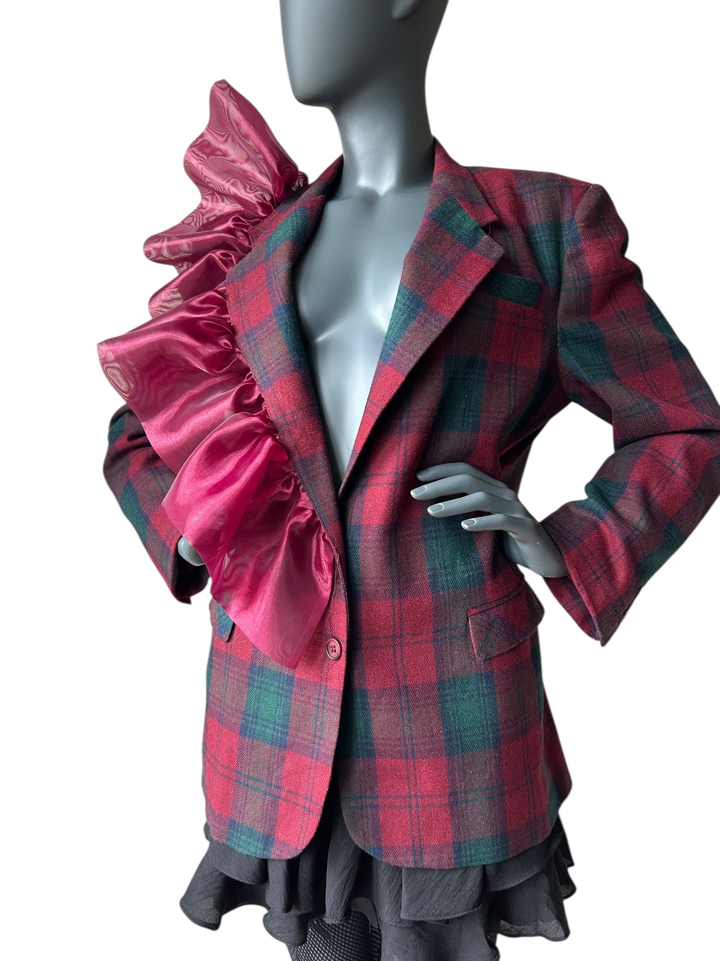Overdress Redefined Vintage 80s Plaid Blazer and Couture Statement Frill