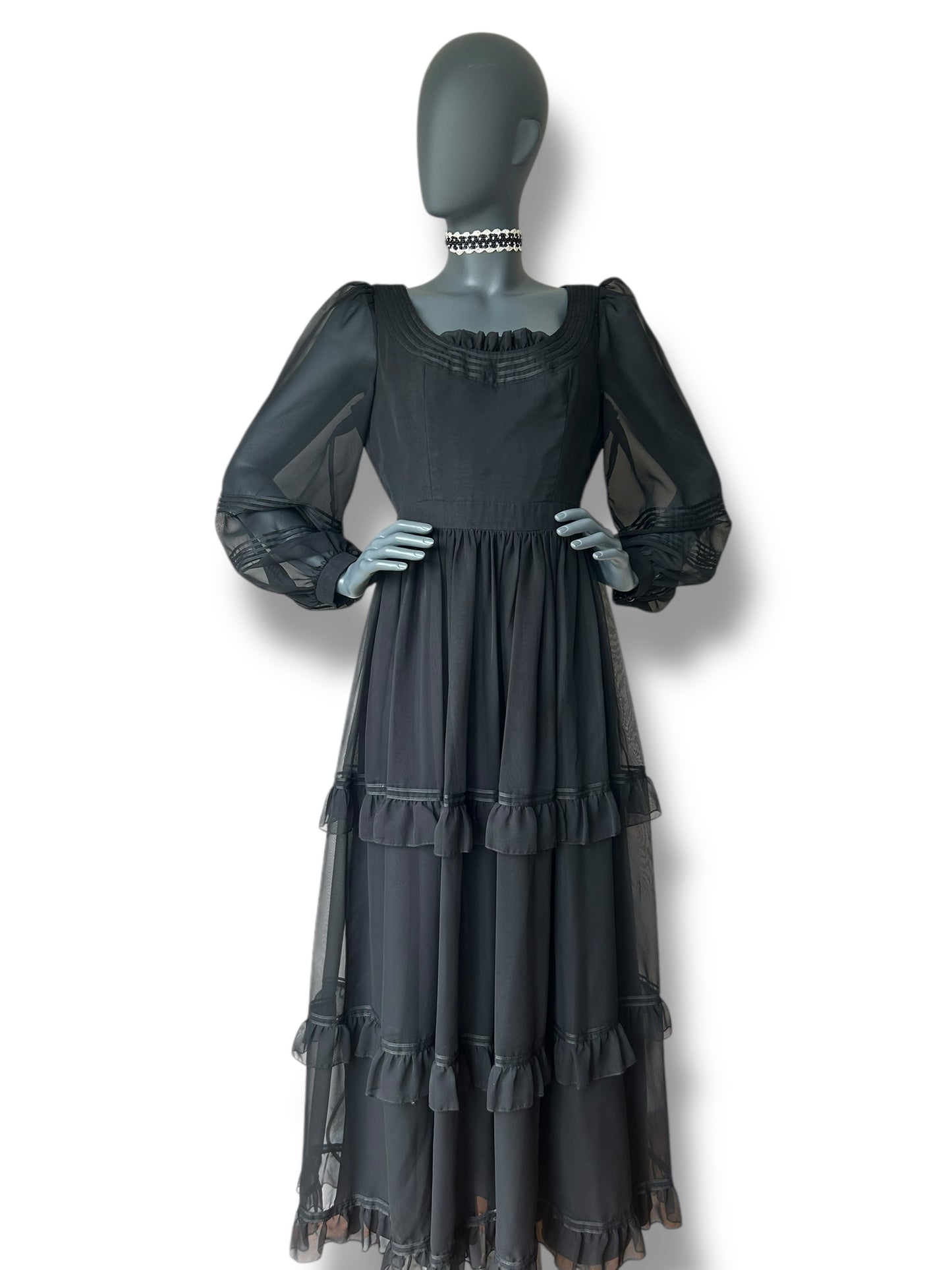 Vintage 1970s Silk Chiffon Ruffle Gown