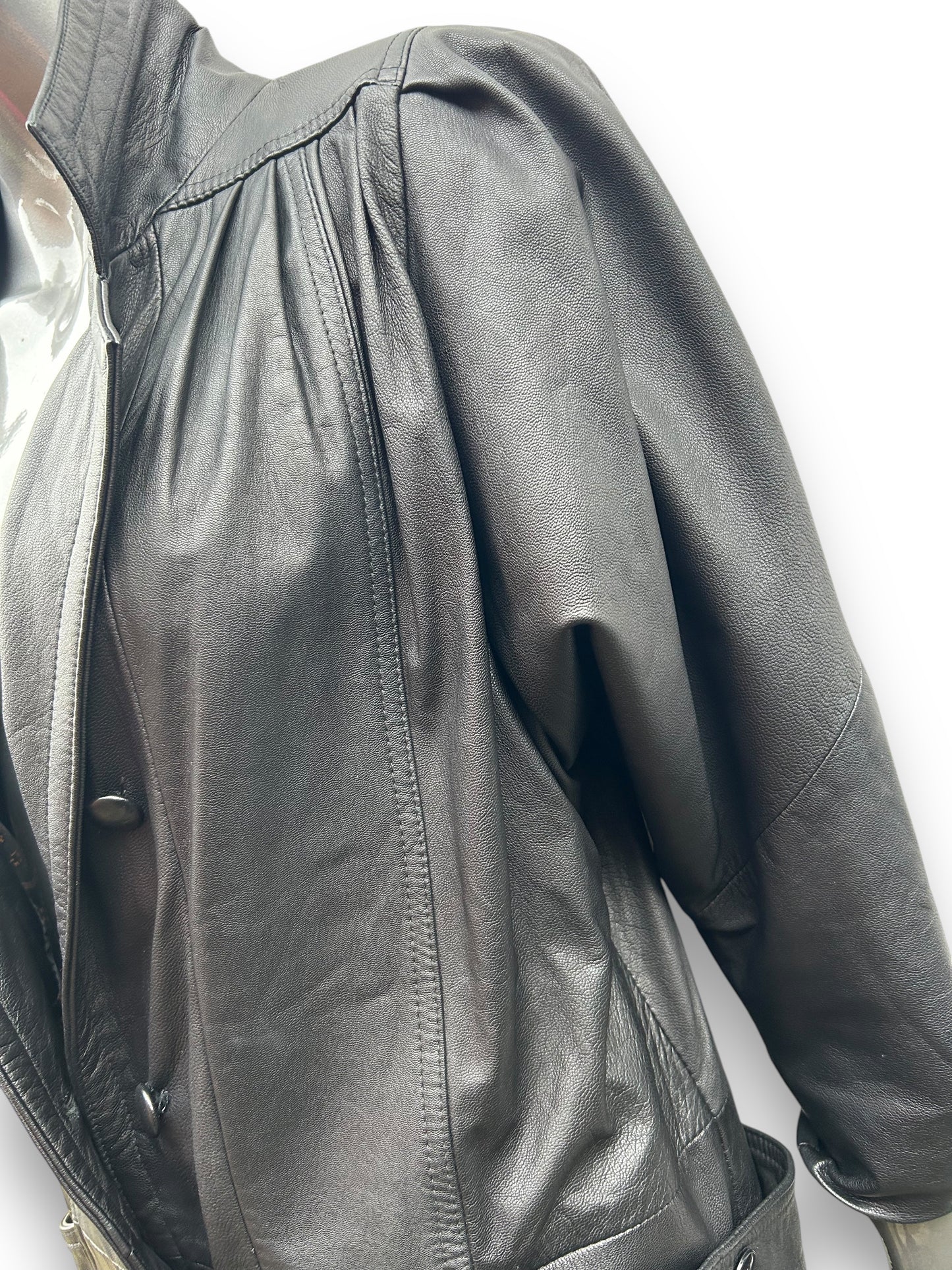 Vintage 1980s Batwing french Black Leather Jacket dress