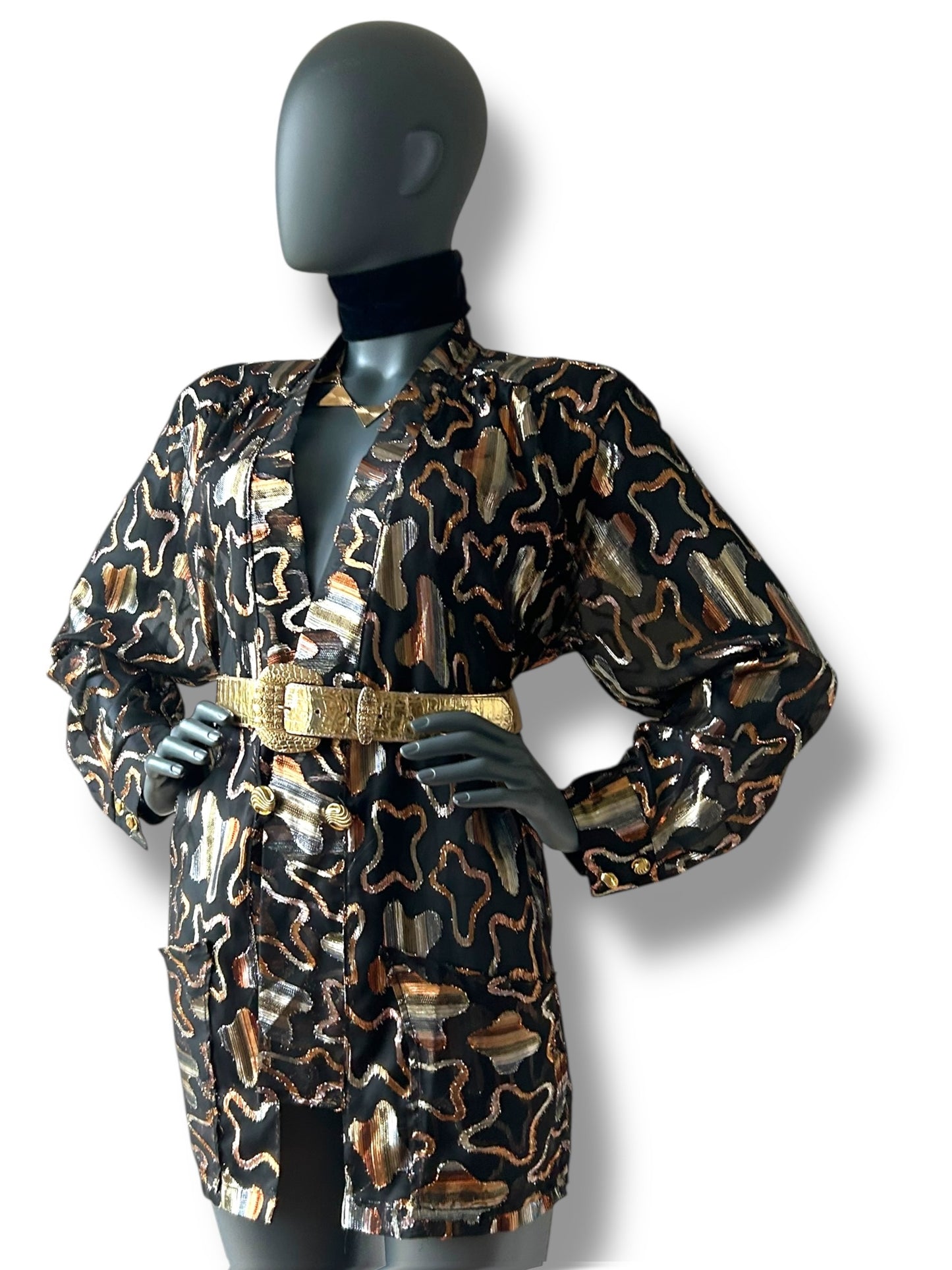 Vintage 80s Gold Lamé Cocktail Blazer Jacket