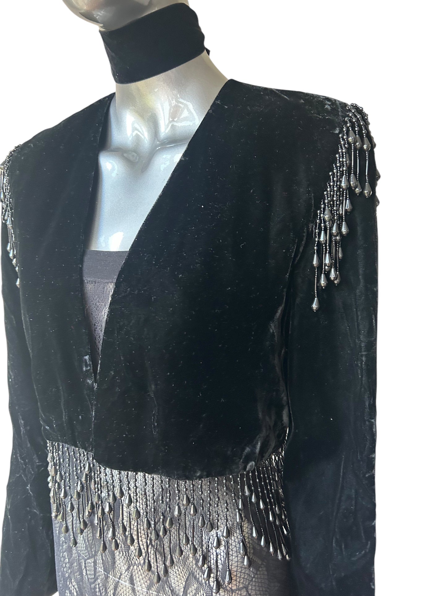 Vintage 80s Crushed Velvet and Beaded Matador Bolero