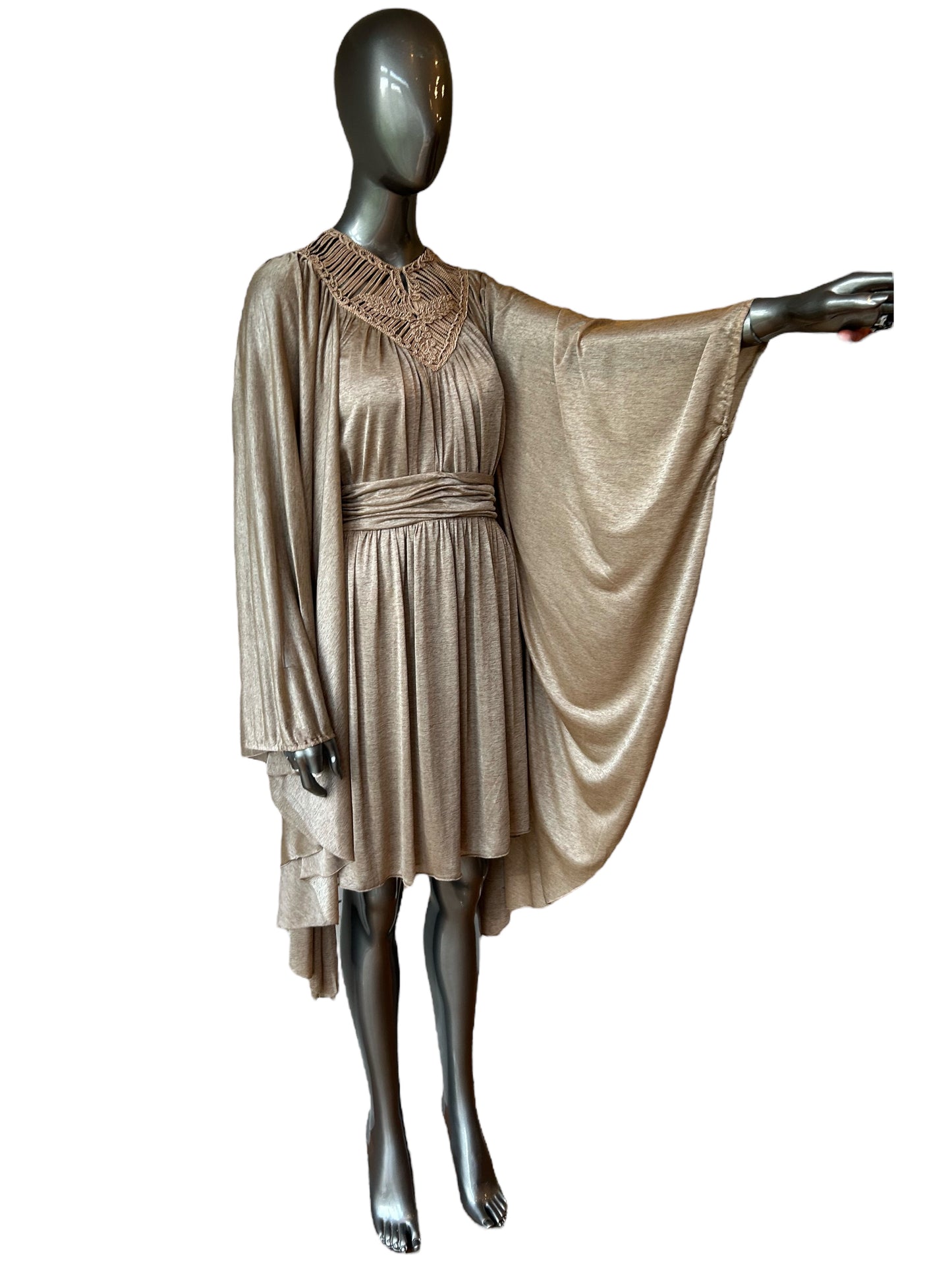 Vintage 1970s dramatic angle sleeve goddess bohemian dress.