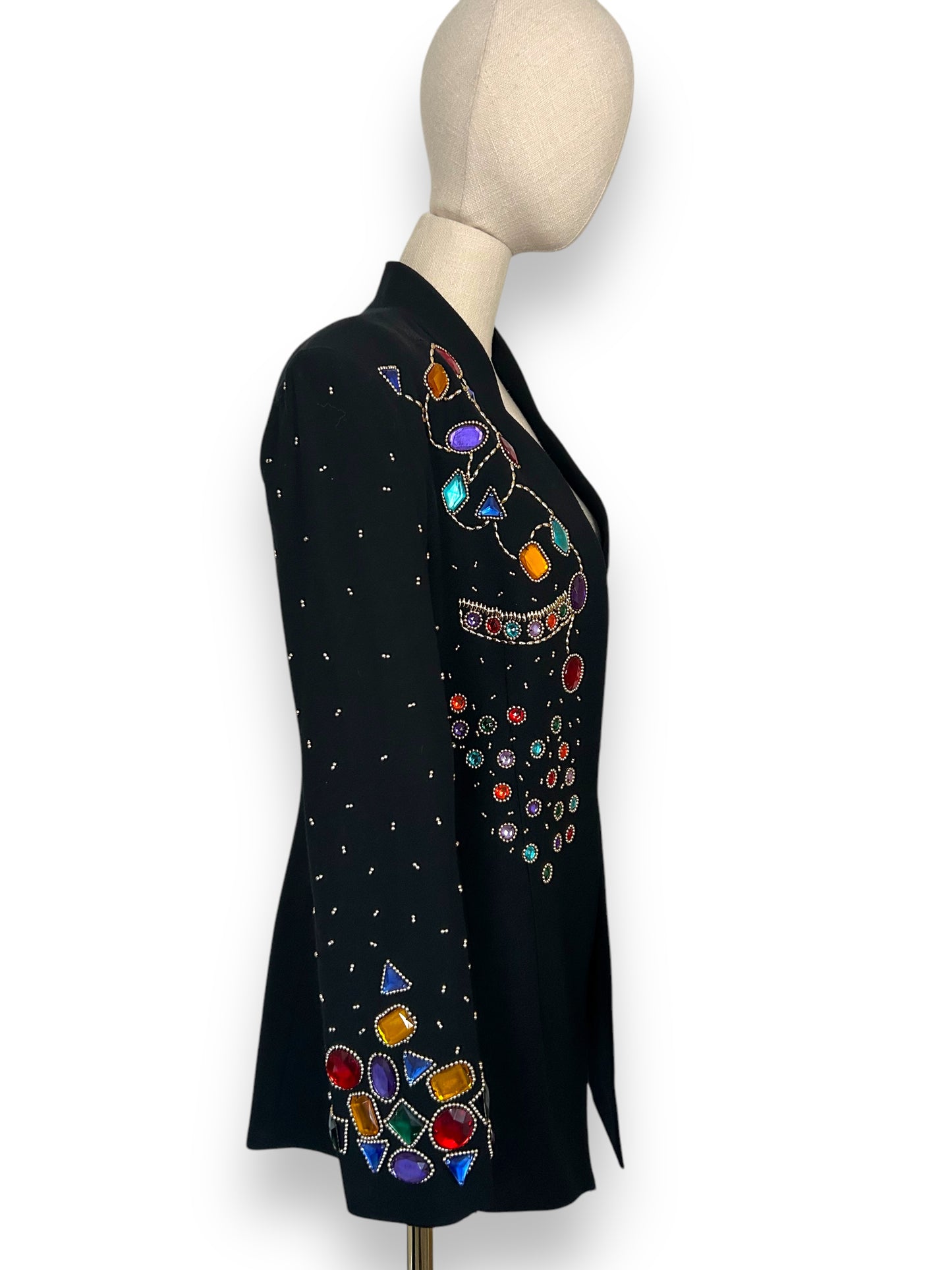 vintage 1980s jewel encrusted trophy blazer in the style of Patrick Kelly