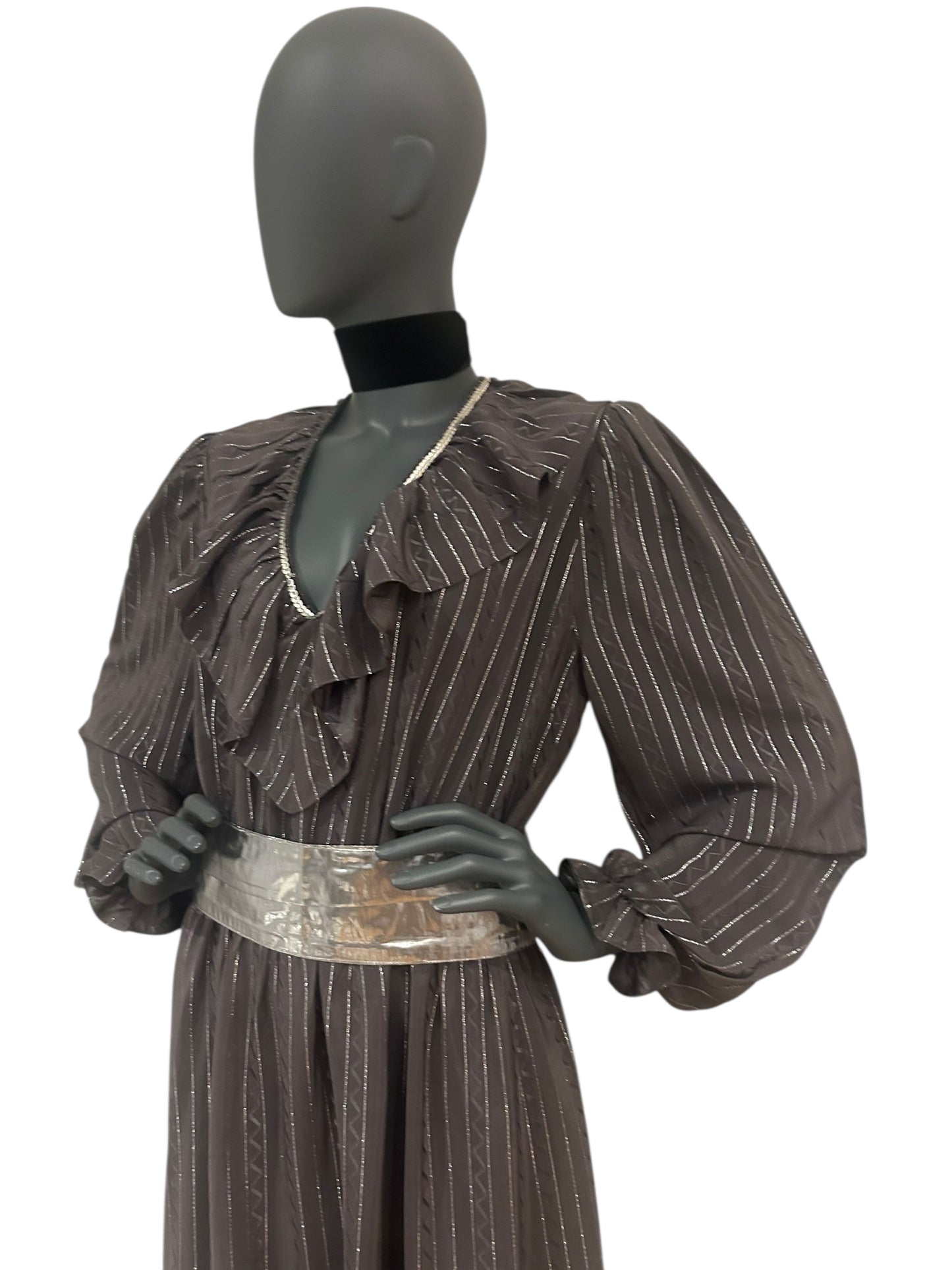 Vintage 1970s Silver Lame Studio 54 Maxi Gown