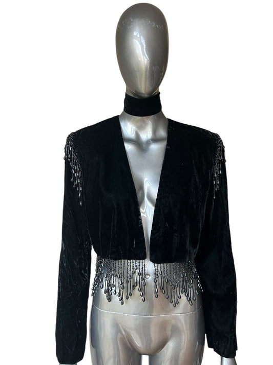 Vintage 80s Crushed Velvet and Beaded Matador Bolero