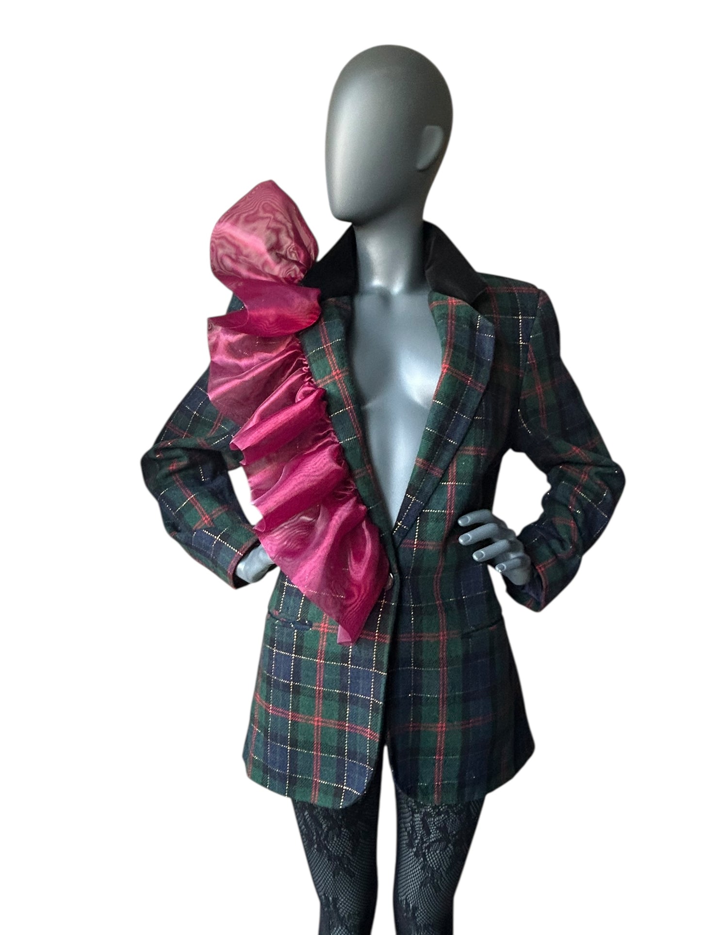 Overdress Redefined Vintage 80s Plaid Blazer and Couture Statement Frill