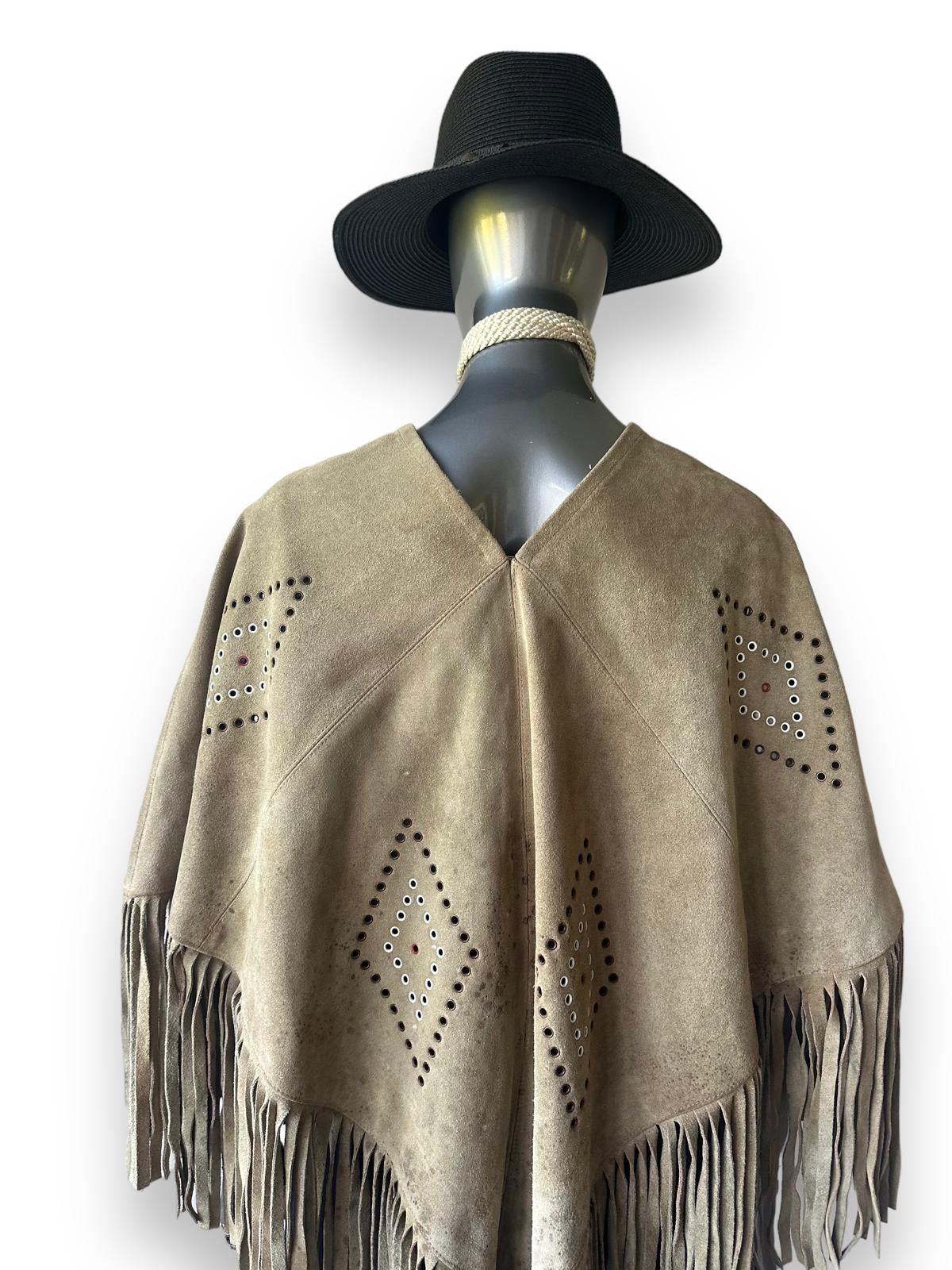 Vintage Fringe Suede Western Poncho