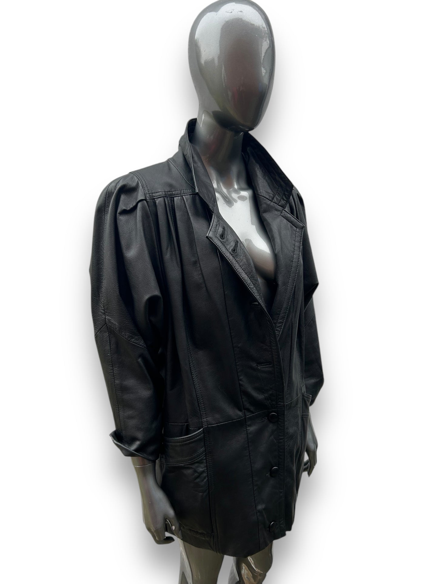 Vintage 1980s Batwing french Black Leather Jacket dress