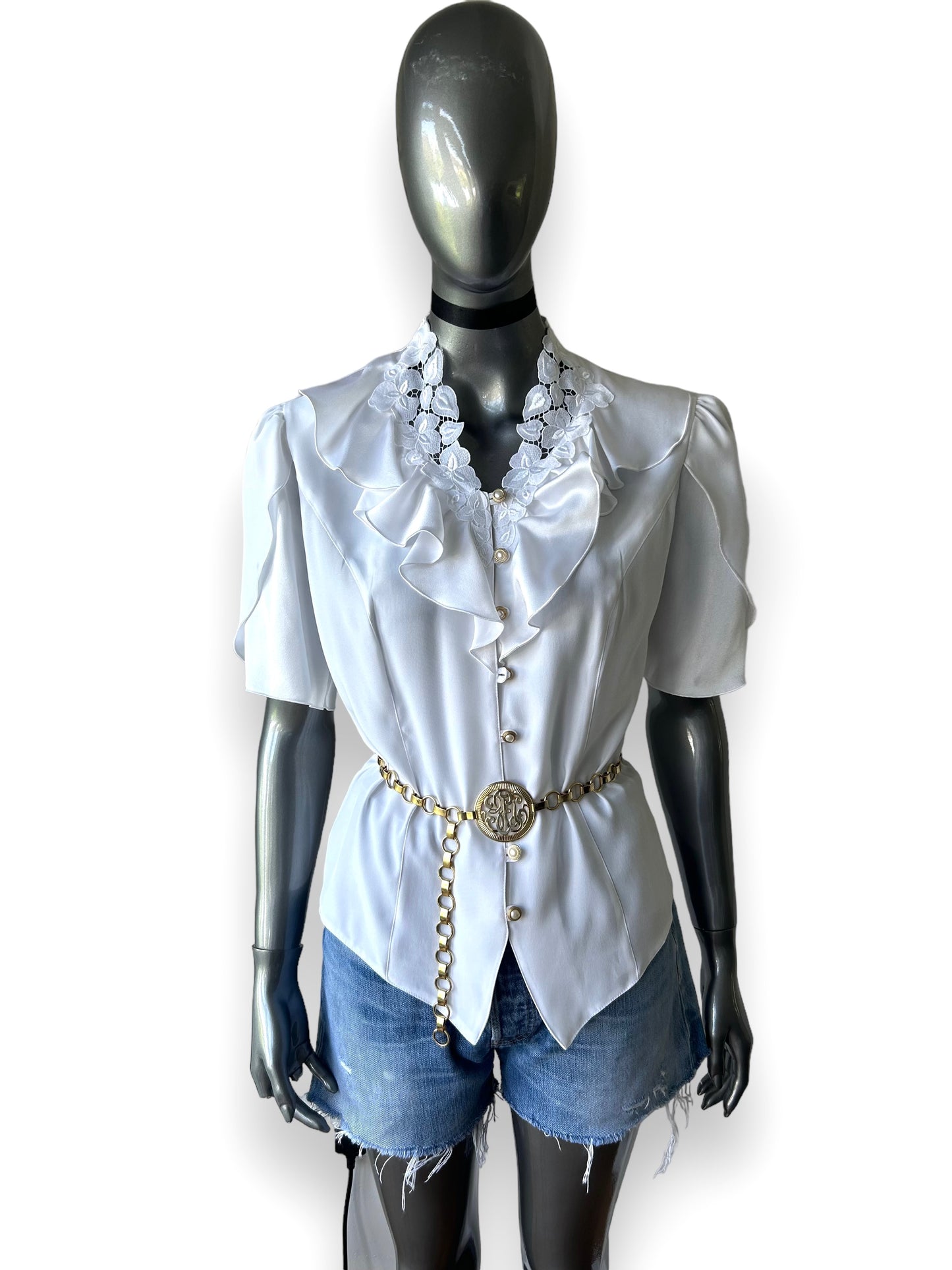 Short Sleeve Vintage White Blouse