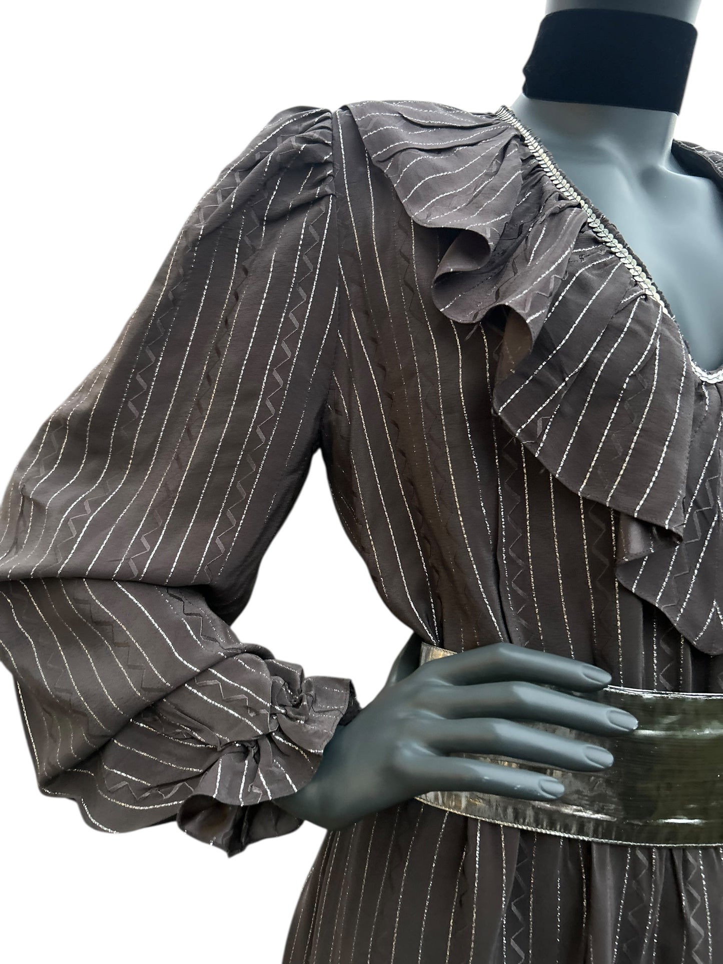 Vintage 1970s Silver Lame Studio 54 Maxi Gown