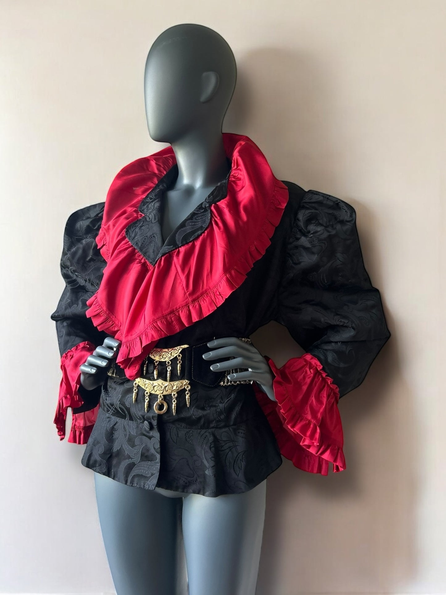 Vintage 1980s New Romantic Silk Jacquard Peplum Jacket