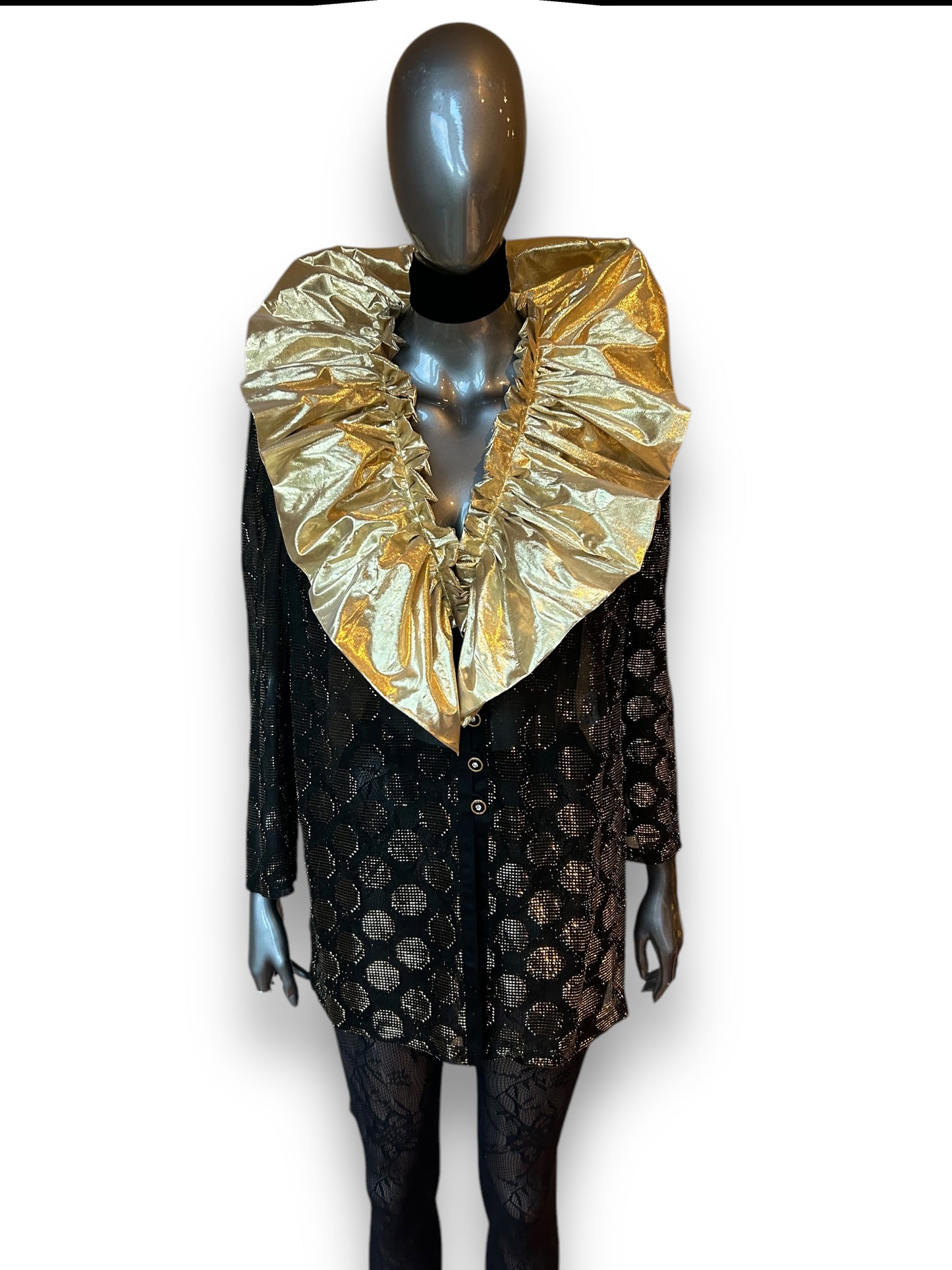 Vintage 1980s Gold Lamé Dramatic Collar Lace Tunic