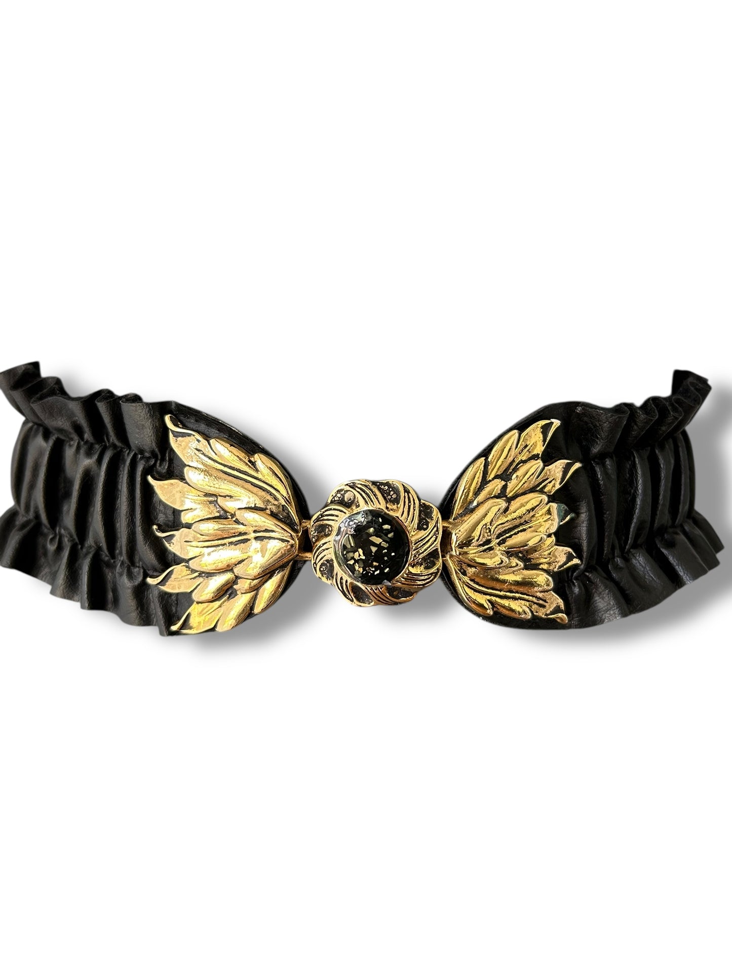 Vintage Black Leather Belt with Gold Buckle