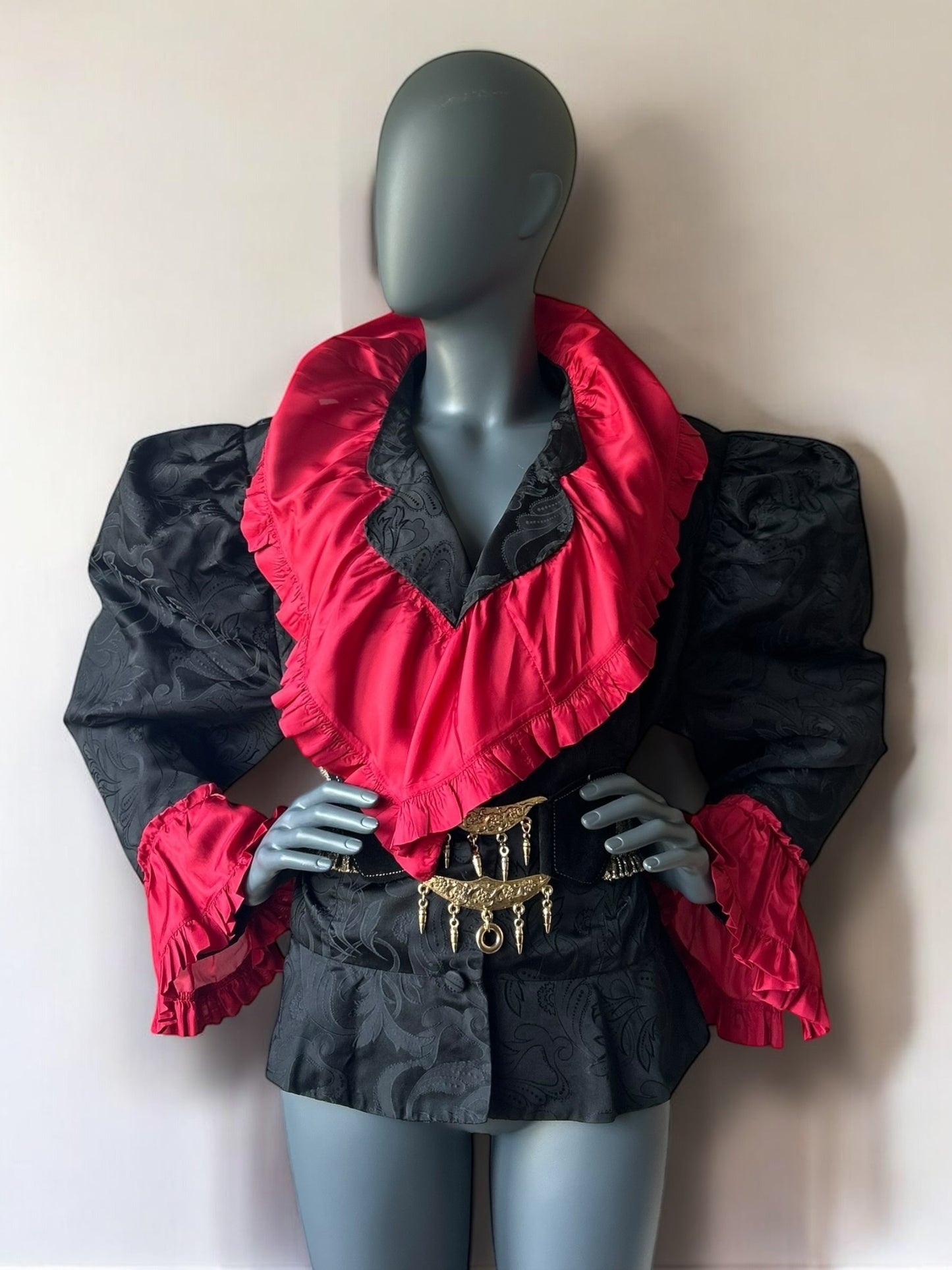 Vintage 1980s New Romantic Silk Jacquard Peplum Jacket