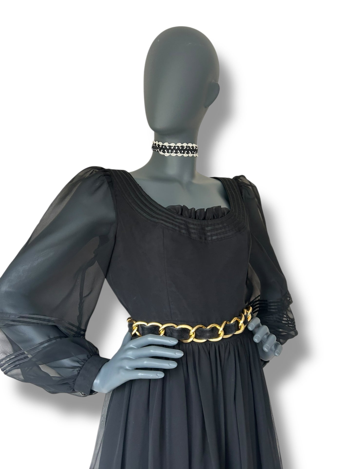 Vintage 1970s Silk Chiffon Ruffle Gown