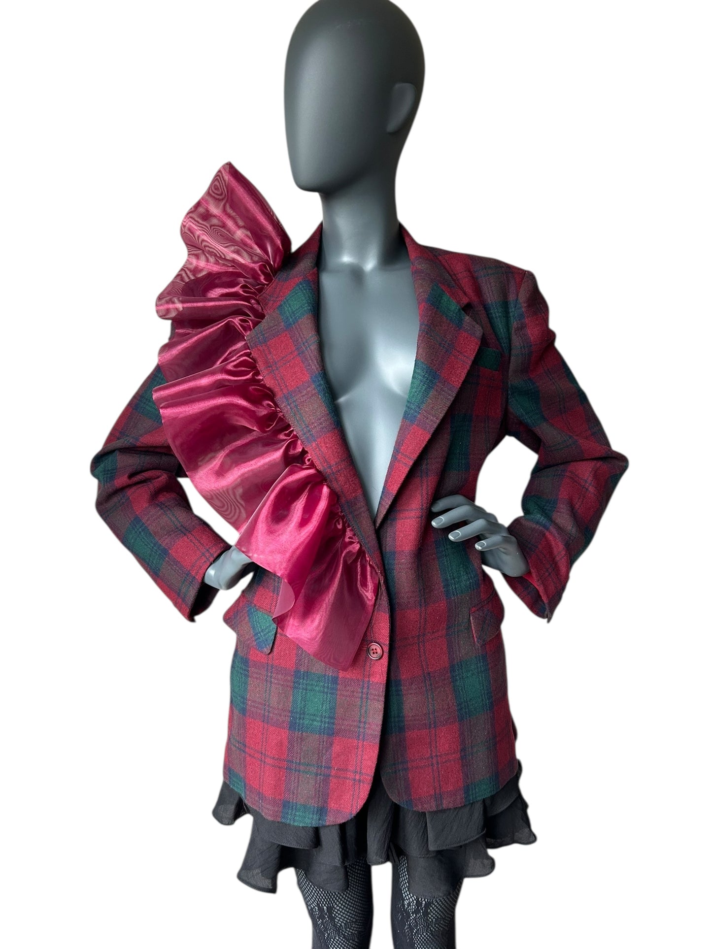 Overdress Redefined Vintage 80s Plaid Blazer and Couture Statement Frill