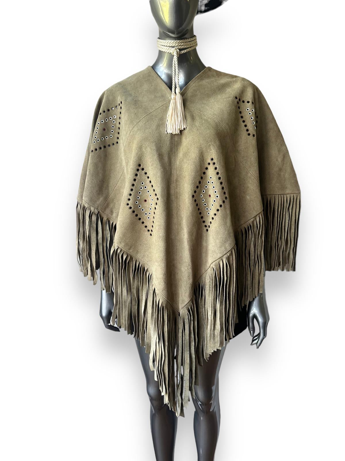 Vintage Fringe Suede Western Poncho