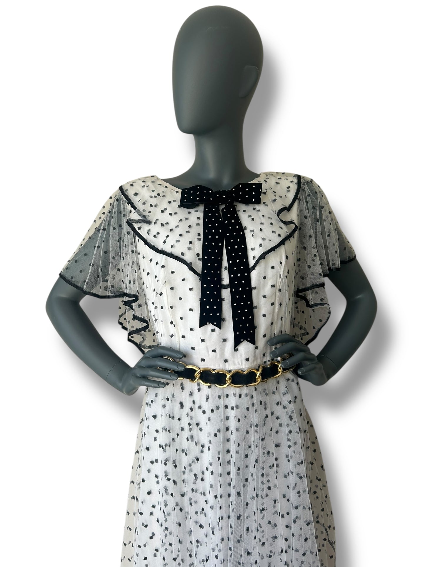 Vintage 1960s Black and White Polka Dot Mesh Dress
