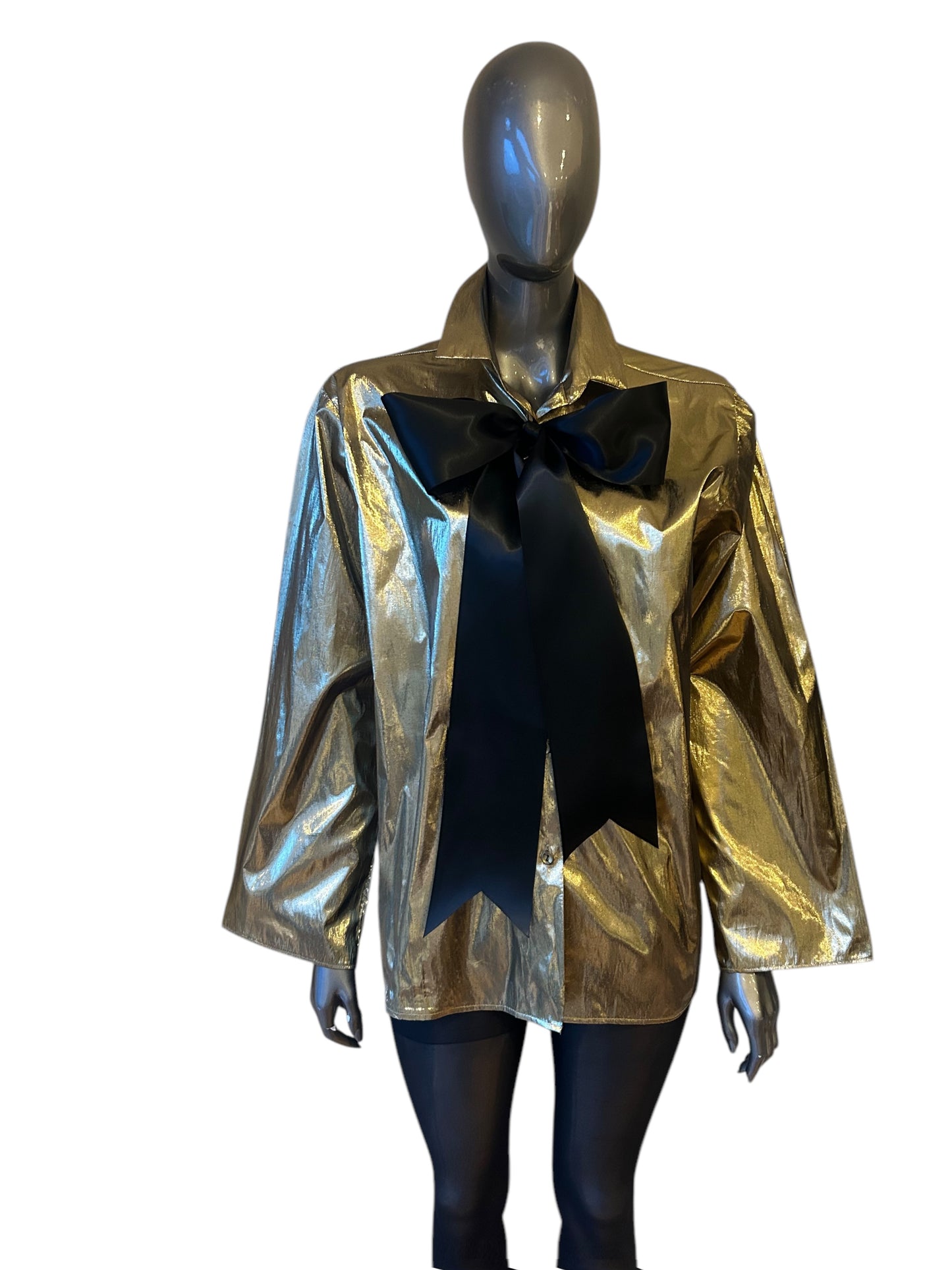 Vintage 1980s Gold Lamé Shirt and Satin Bow