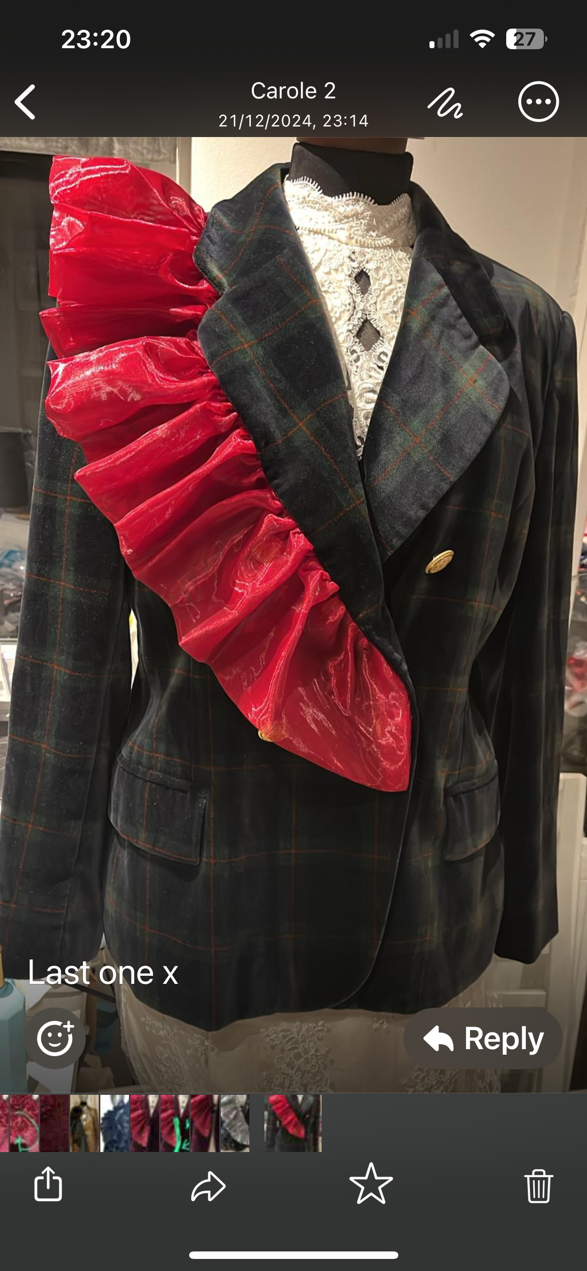 Vintage Velvet Plaid Organza Frill Blazer