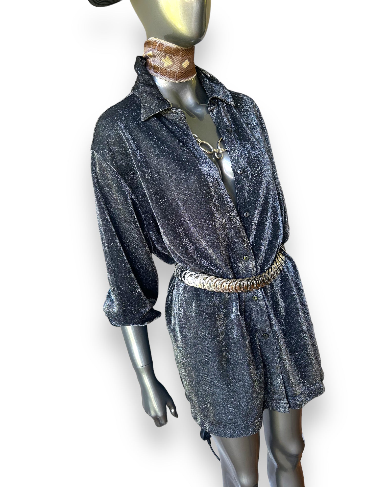 Vintage  1980s Silver Shirt Dress