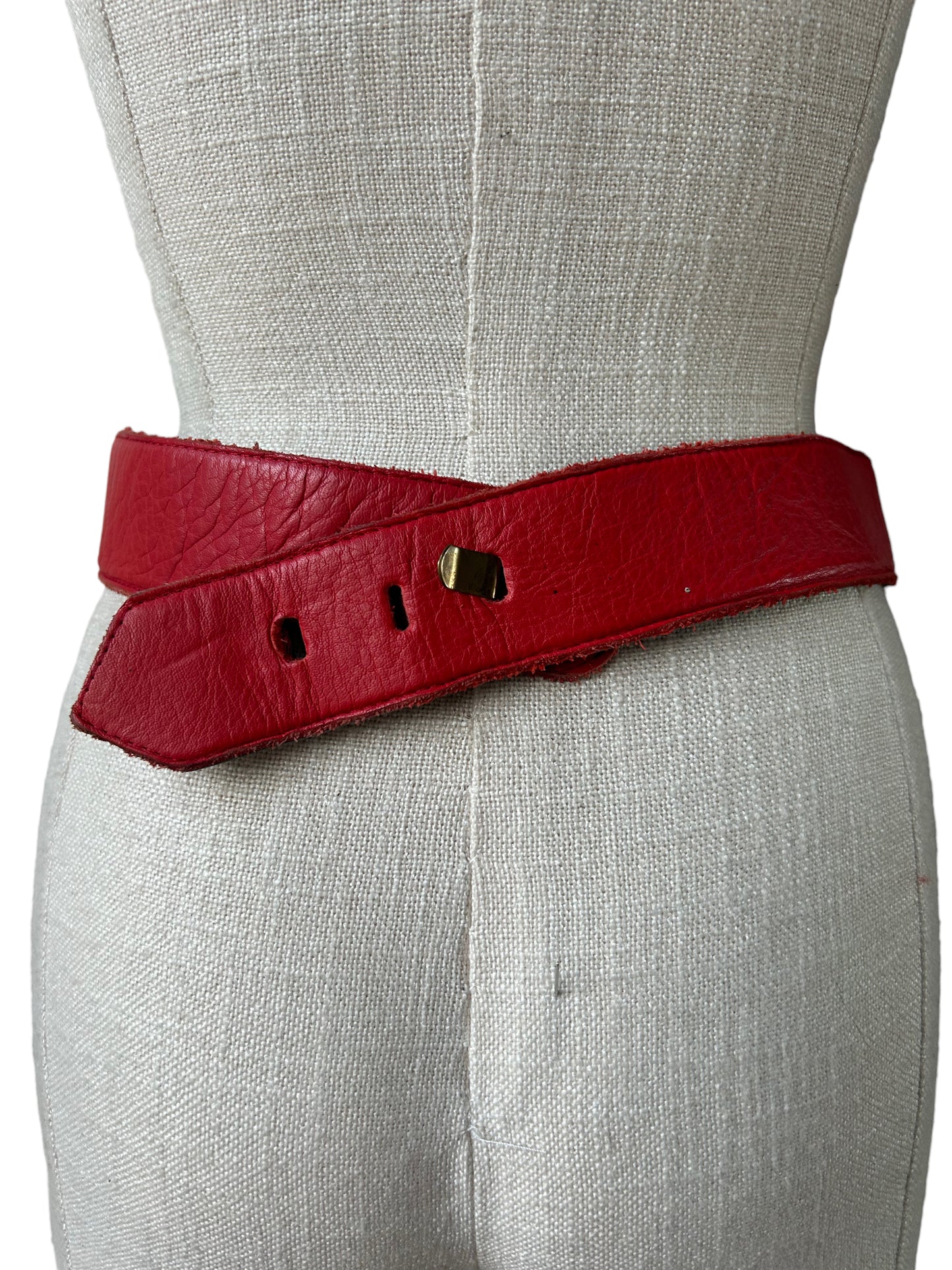 Vintage 1980s French Red Leather Avant Garde Statement Belt