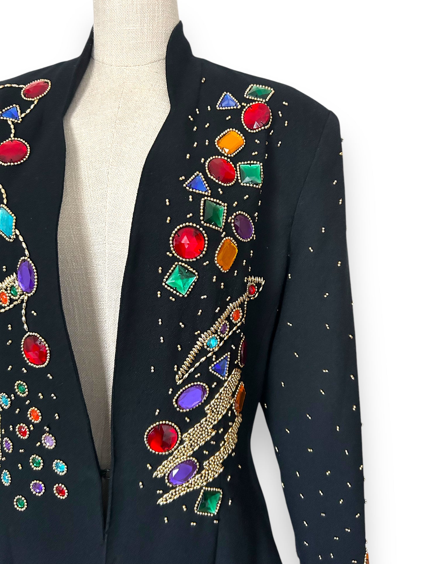 vintage 1980s jewel encrusted trophy blazer in the style of Patrick Kelly