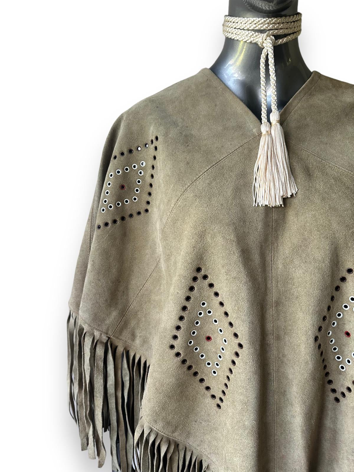 Vintage Fringe Suede Western Poncho