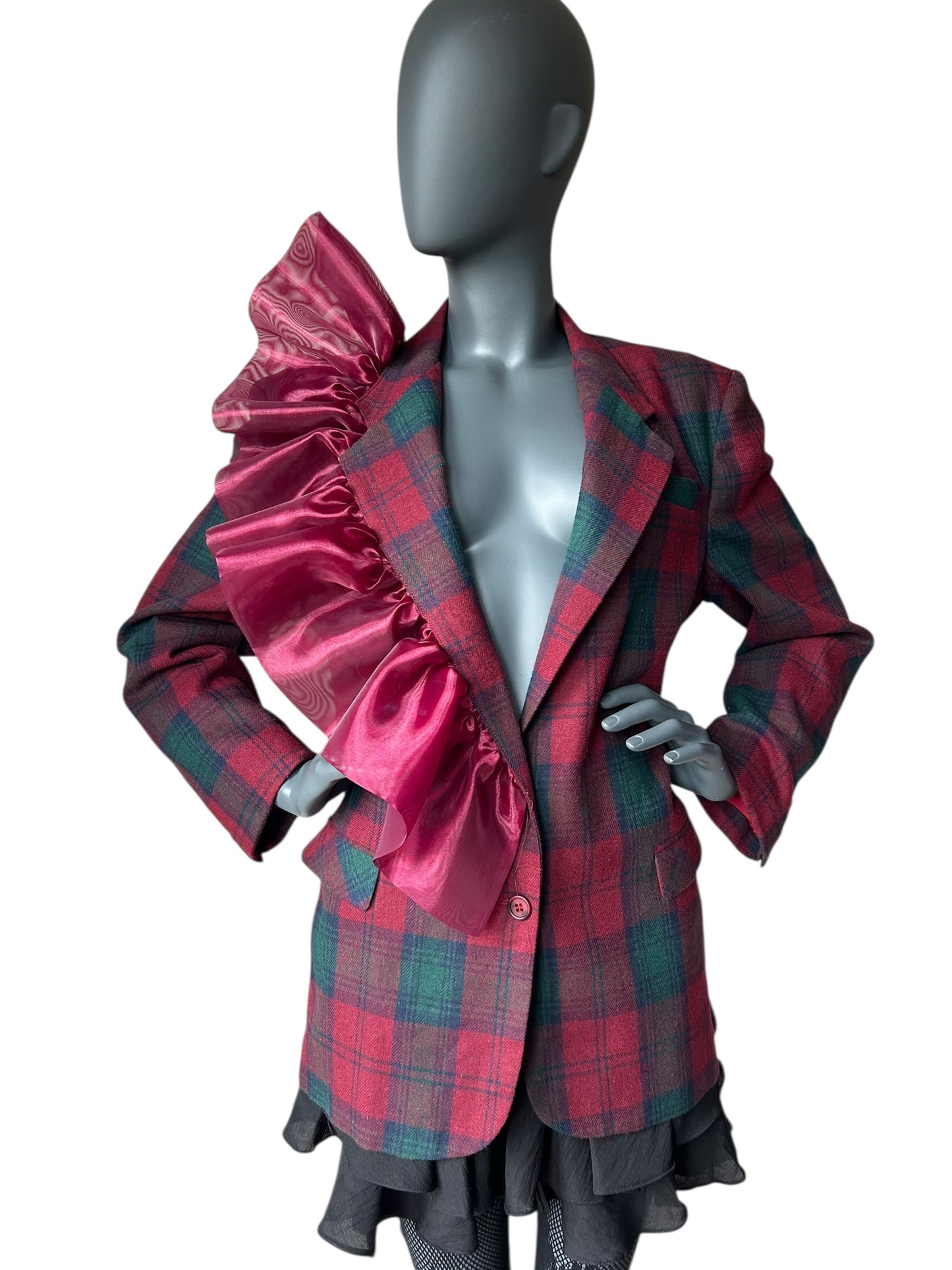 Overdress Redefined Vintage 80s Plaid Blazer and Couture Statement Frill