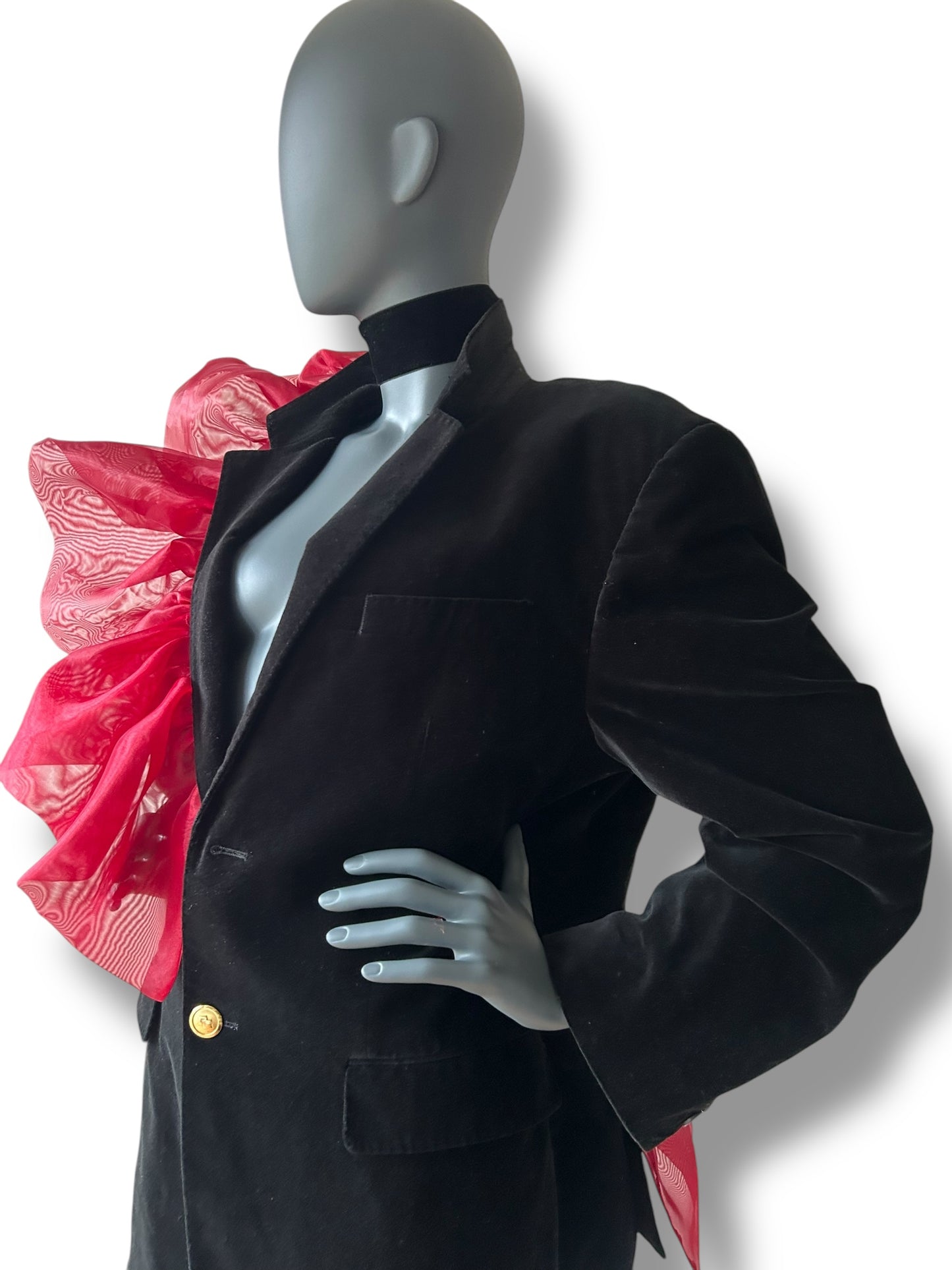 OVerdress Redefined Vintage Tuxedo Blazer and Silk Gold Lamé Dramatic Couture Ruffle