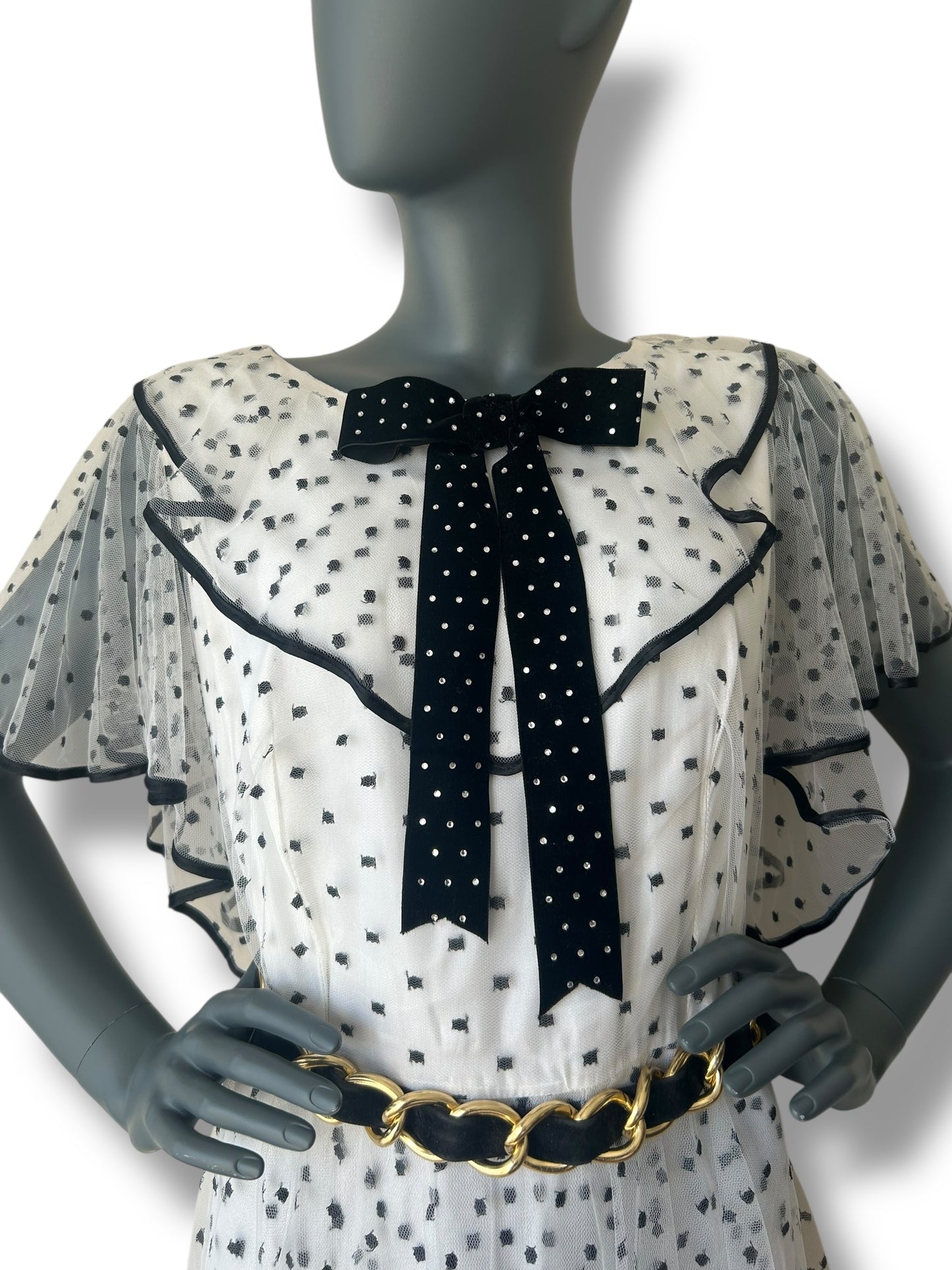 Vintage 1960s Black and White Polka Dot Mesh Dress