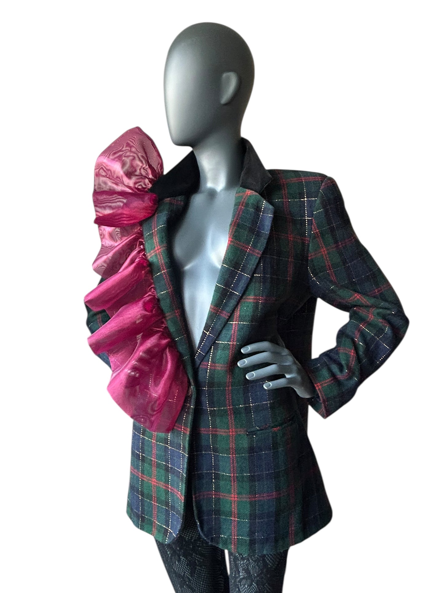 Overdress Redefined Vintage 80s Plaid Blazer and Couture Statement Frill
