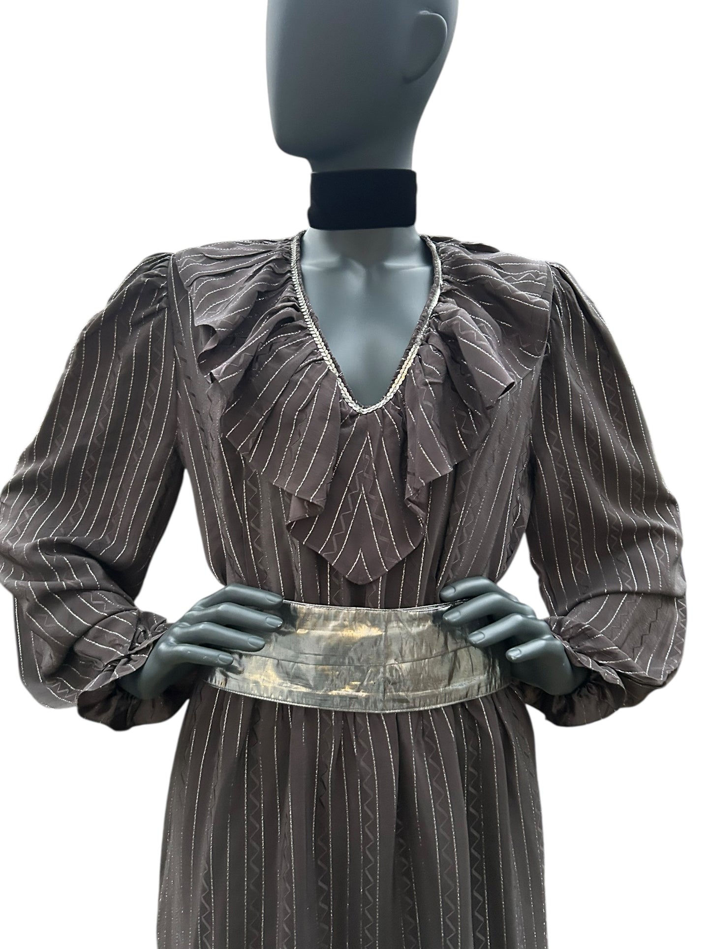 Vintage 1970s Silver Lame Studio 54 Maxi Gown