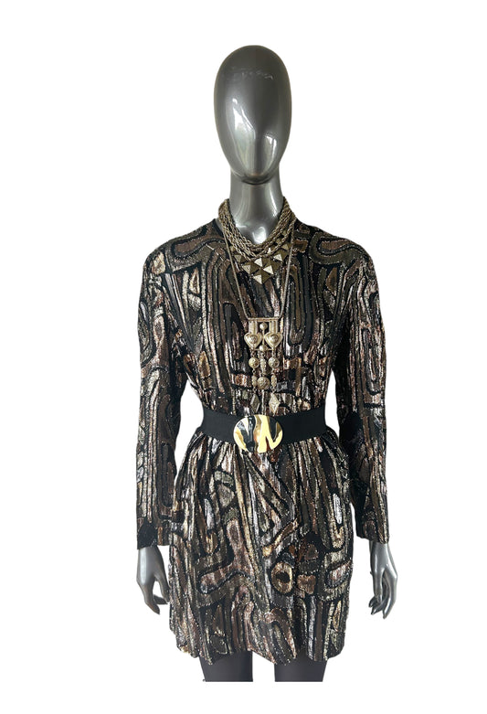 1980s French Lame Metallic Tunic Dress in hues of Gold, Silver and Bronze