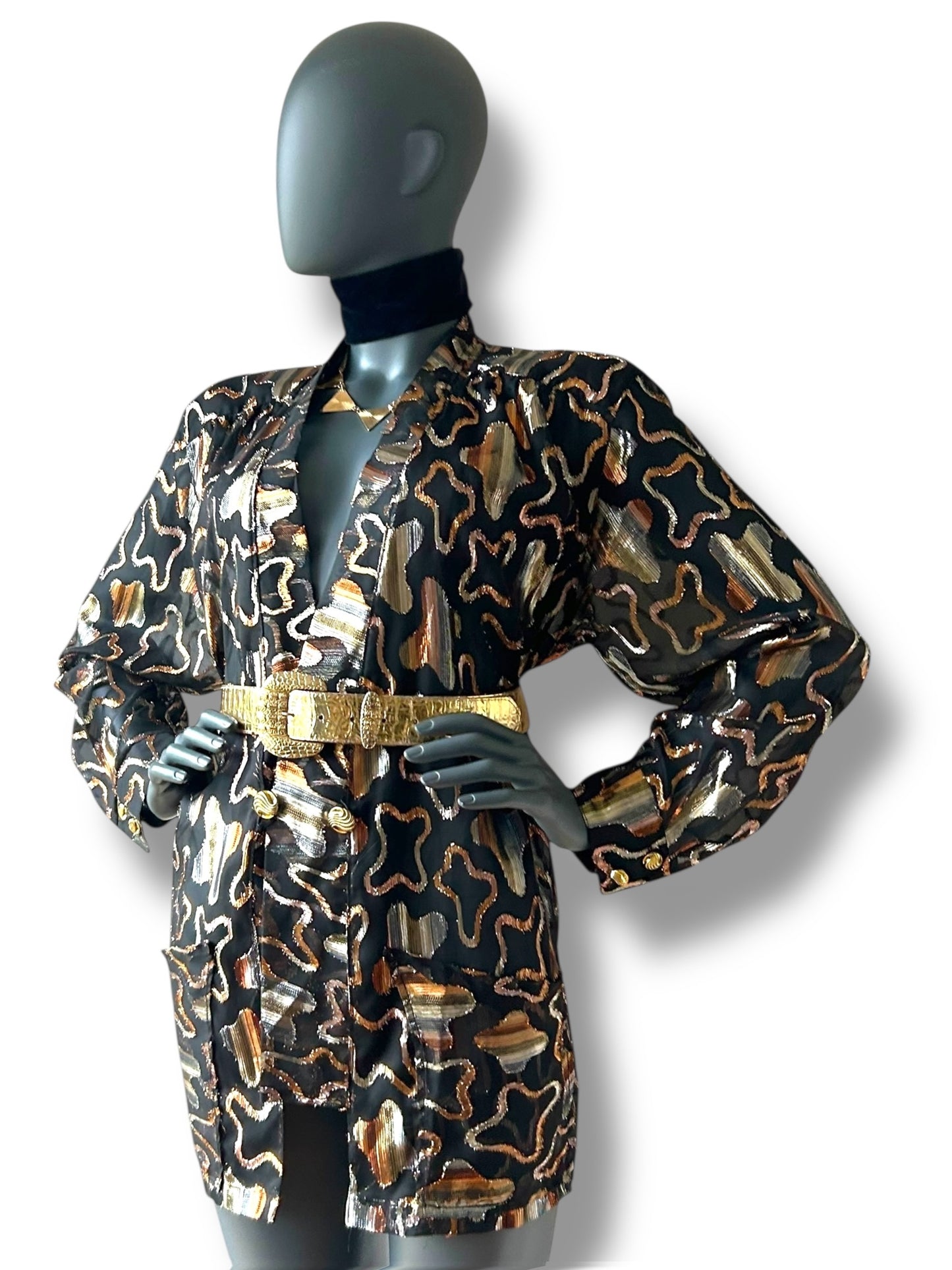 Vintage 80s Gold Lamé Cocktail Blazer Jacket