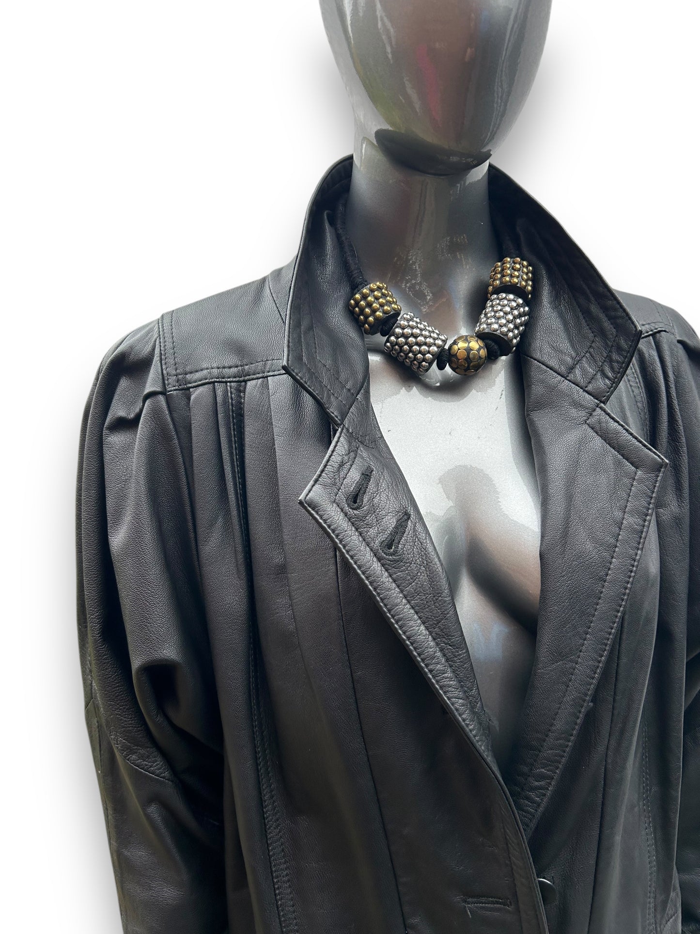 Vintage 1980s Batwing french Black Leather Jacket dress