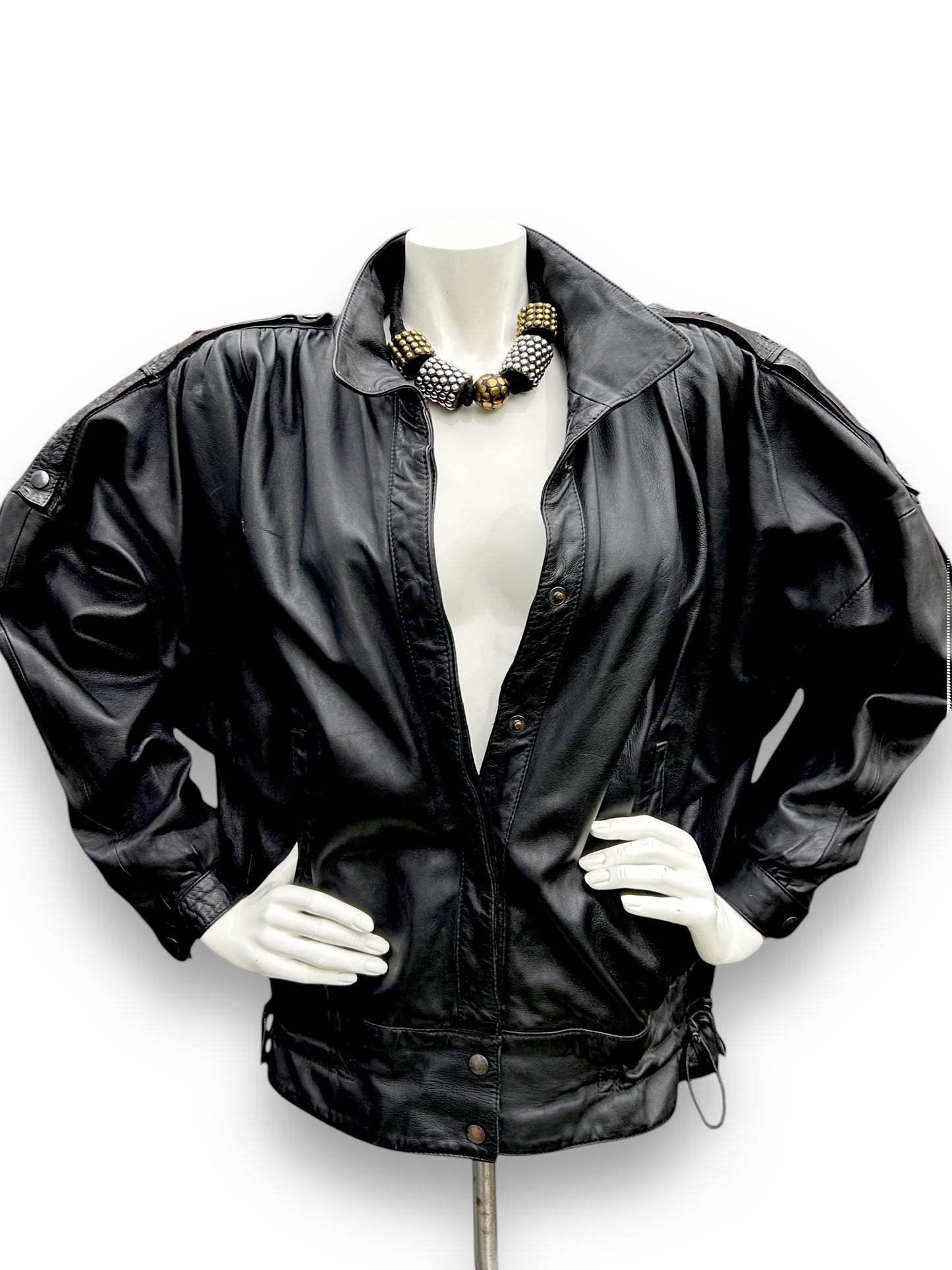 Vintage 1980s Black Leather Batwing Jacket