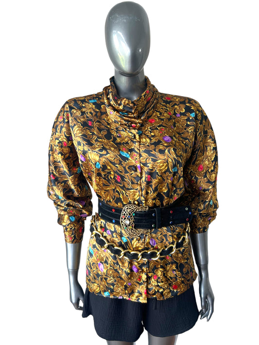 Gold and Black Versace Lame Style Blouse