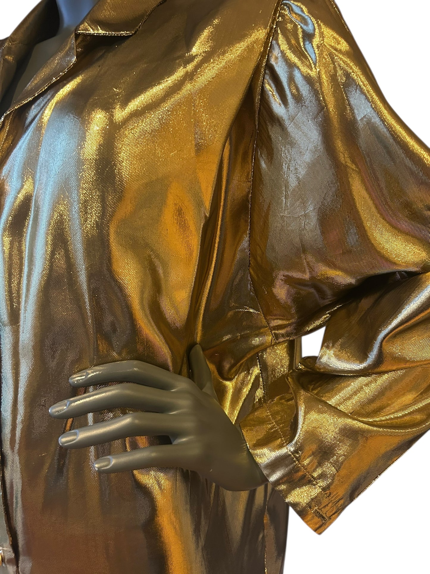 Vintage 1980s Gold Lamé Shirt Dress