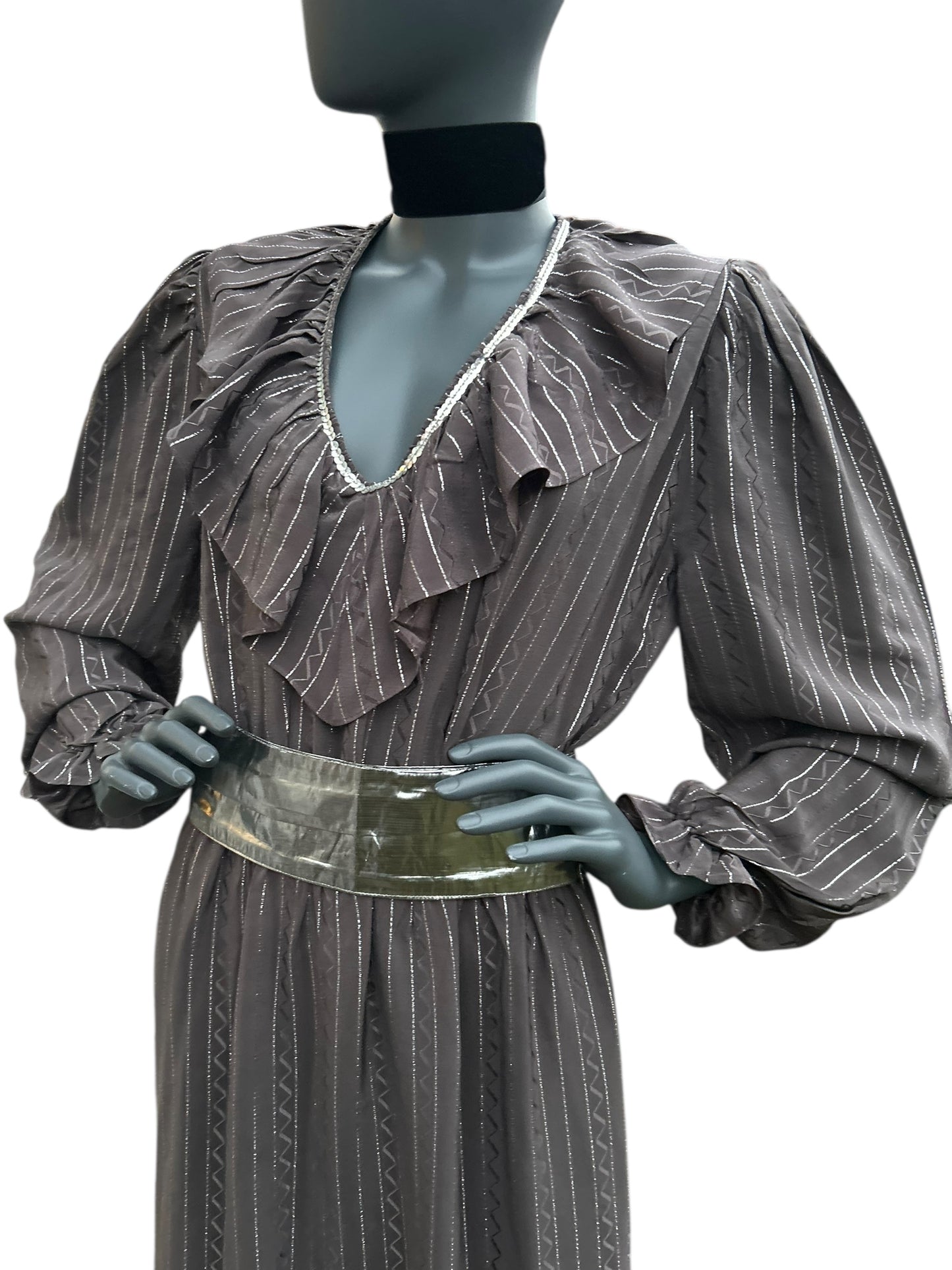 Vintage 1970s Silver Lame Studio 54 Maxi Gown