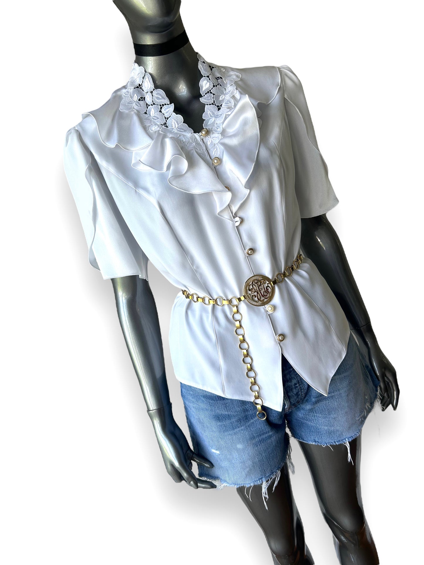 Short Sleeve Vintage White Blouse