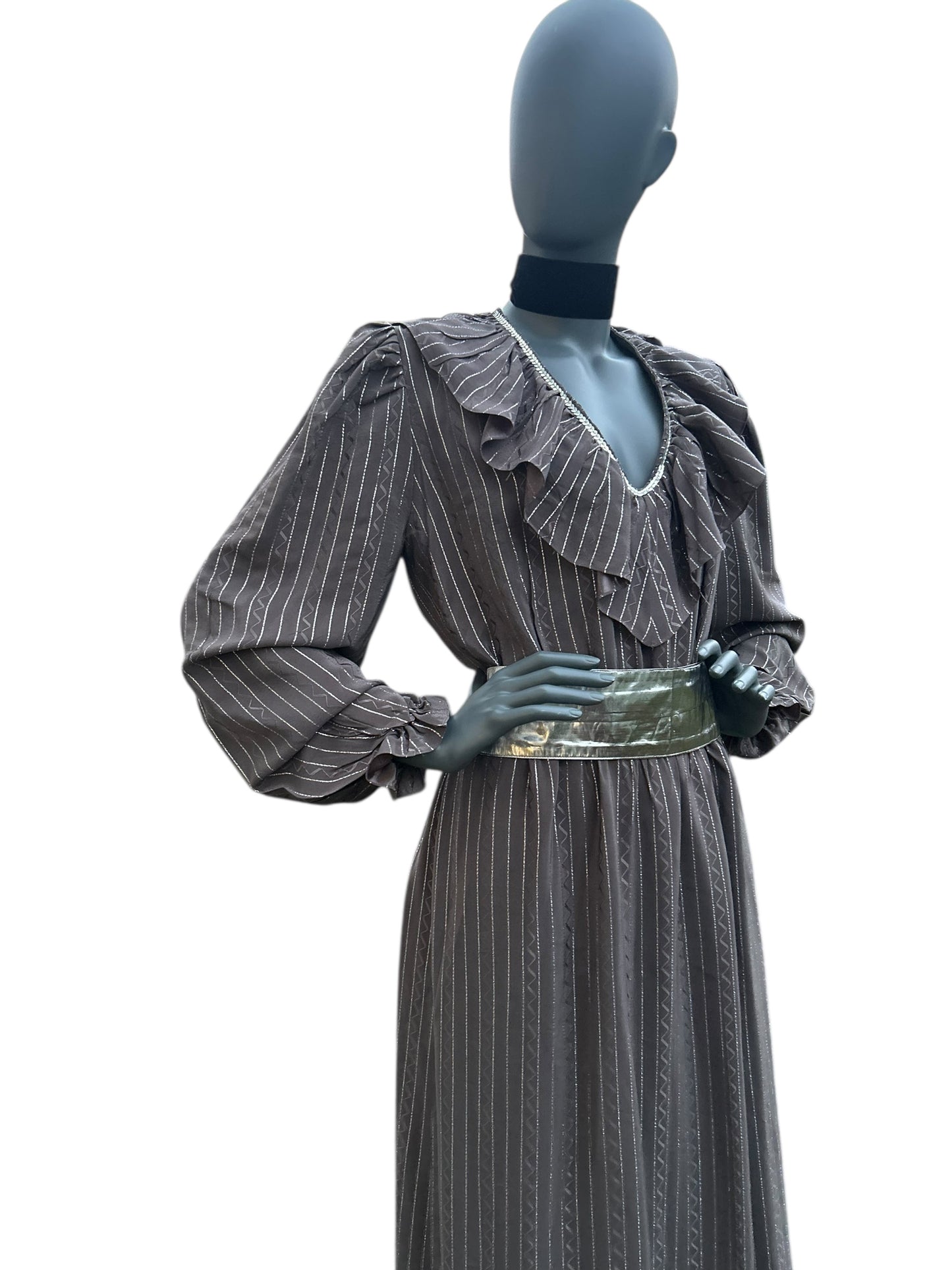 Vintage 1970s Silver Lame Studio 54 Maxi Gown