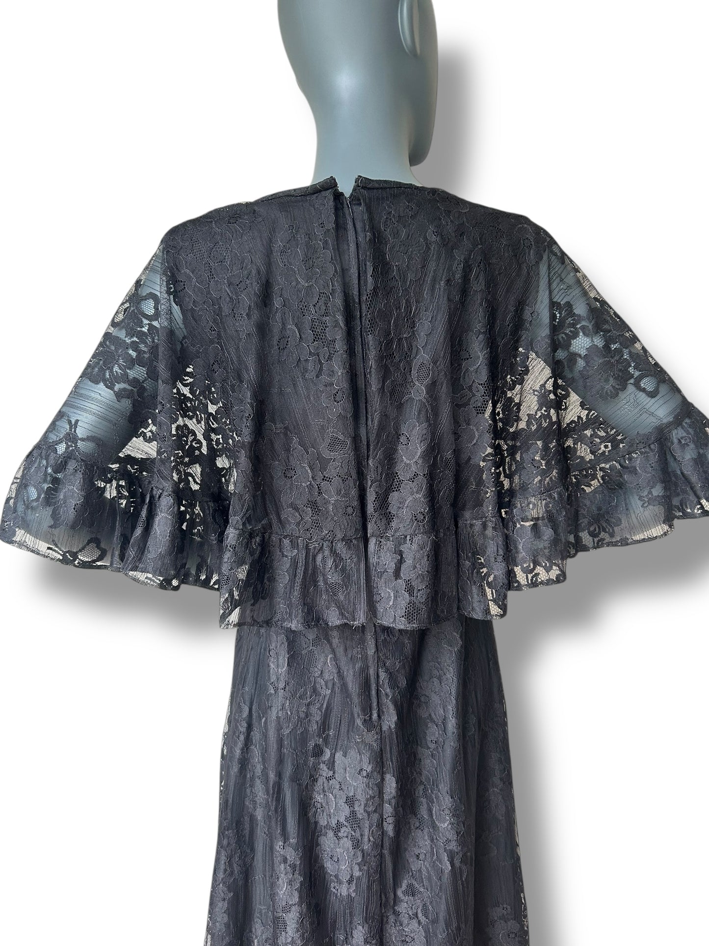 Vintage 1970s Kati By Laura Phillip Lace Cape Frill  Dress